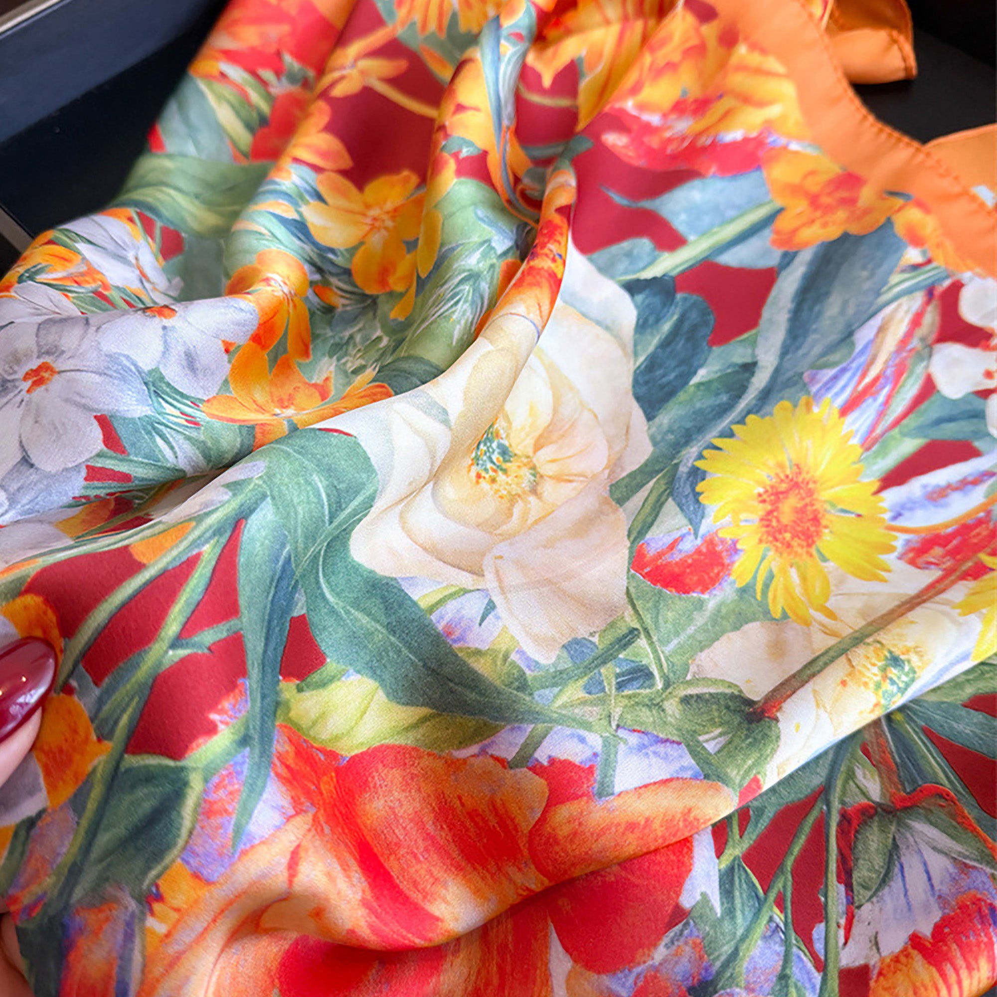 Anna-Kaci Women's Satin Floral Print Square Scarf Fashion Accessory 27.5¡Á27.5inches