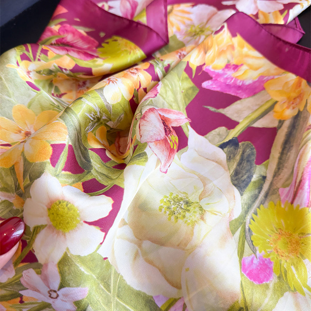 Anna-Kaci Women's Satin Floral Print Square Scarf Fashion Accessory 27.5¡Á27.5inches