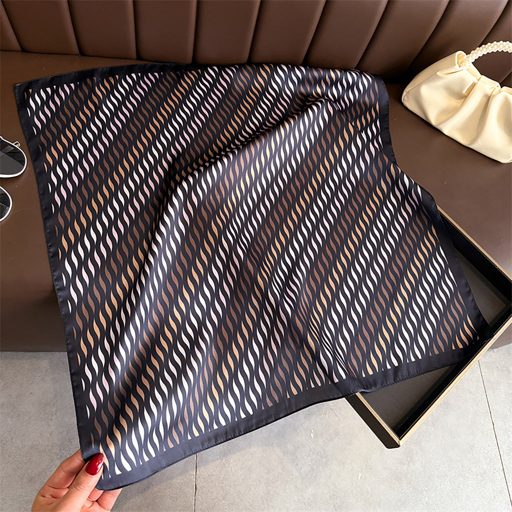 Anna-Kaci Women Satin Square Scarf with Modern Wavy Print Soft Accessory 27.5¡Á27.5inches
