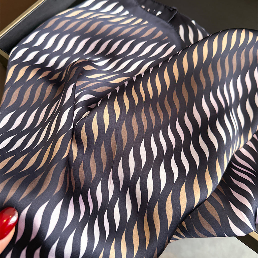 Anna-Kaci Women Satin Square Scarf with Modern Wavy Print Soft Accessory 27.5¡Á27.5inches