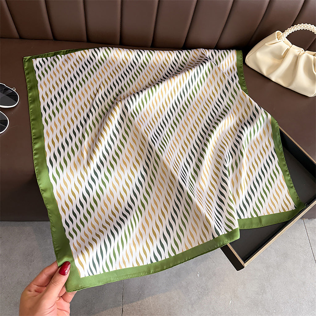 Anna-Kaci Women Satin Square Scarf with Modern Wavy Print Soft Accessory 27.5¡Á27.5inches