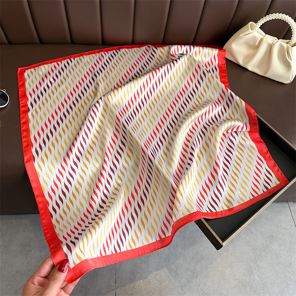 Anna-Kaci Women Satin Square Scarf with Modern Wavy Print Soft Accessory 27.5¡Á27.5inches