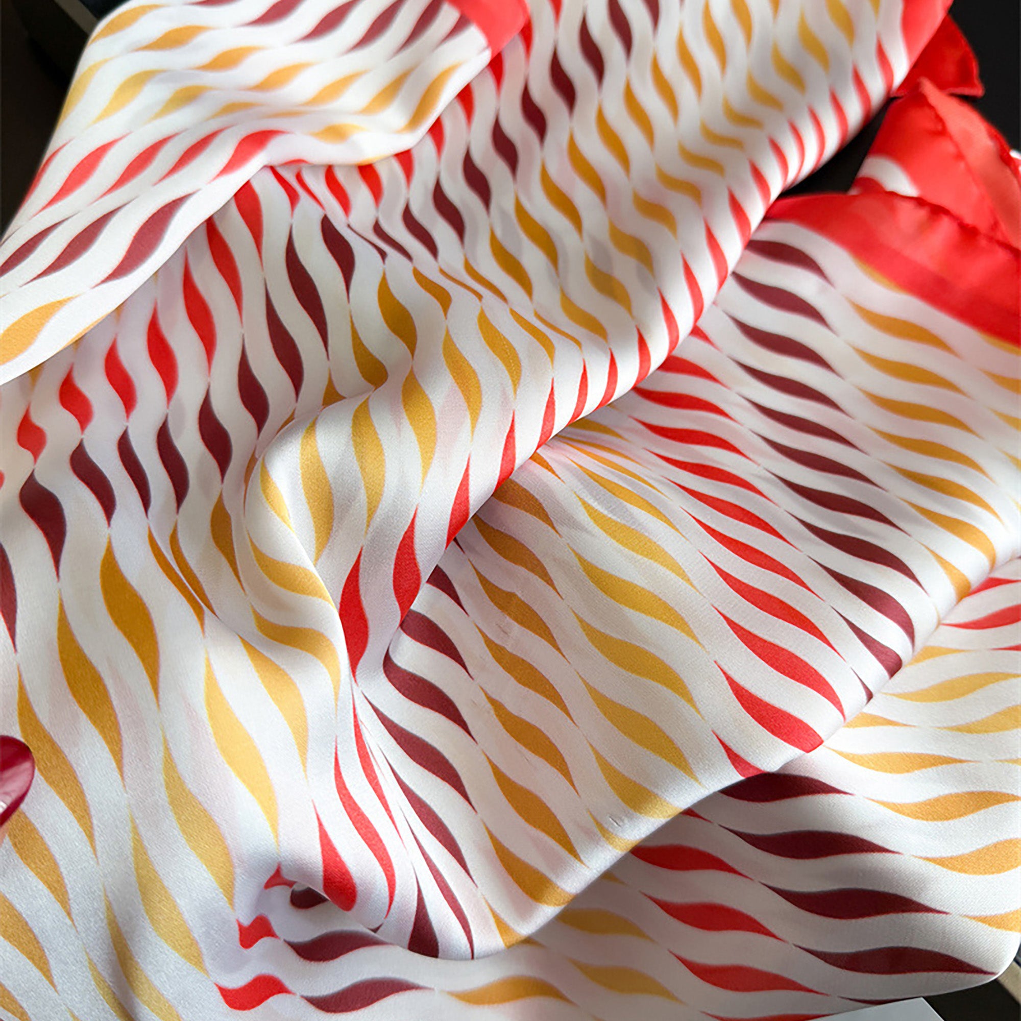 Anna-Kaci Women Satin Square Scarf with Modern Wavy Print Soft Accessory 27.5¡Á27.5inches