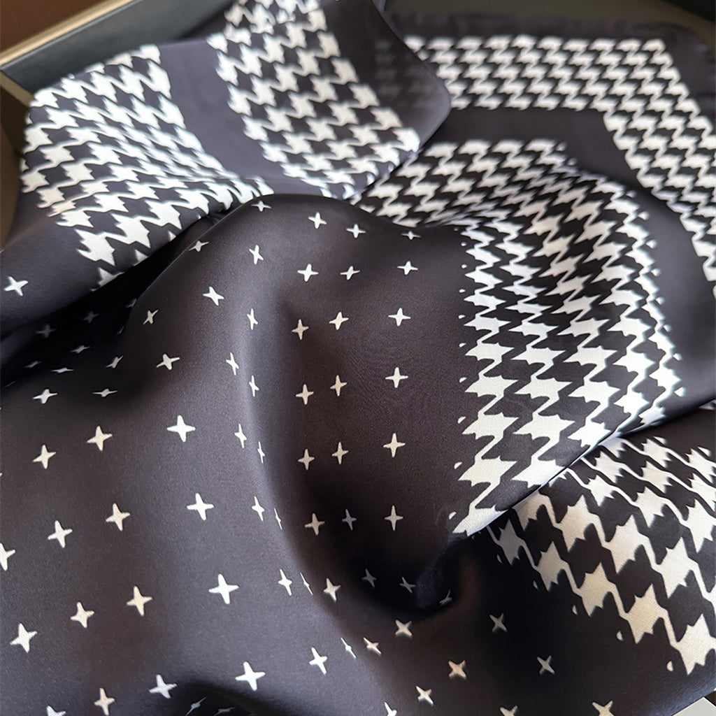 Anna-Kaci Women Satin Square Scarf with Houndstooth Print Fashion Accessory 27.5¡Á27.5inches