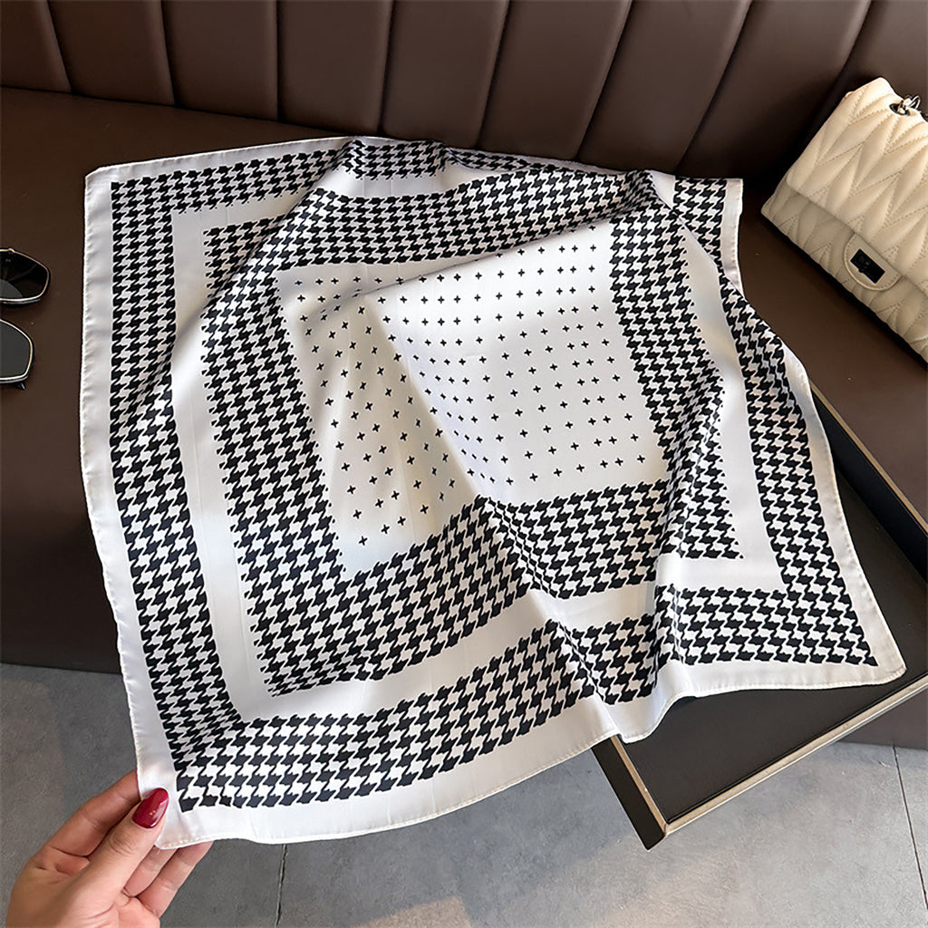 Anna-Kaci Women Satin Square Scarf with Houndstooth Print Fashion Accessory 27.5¡Á27.5inches