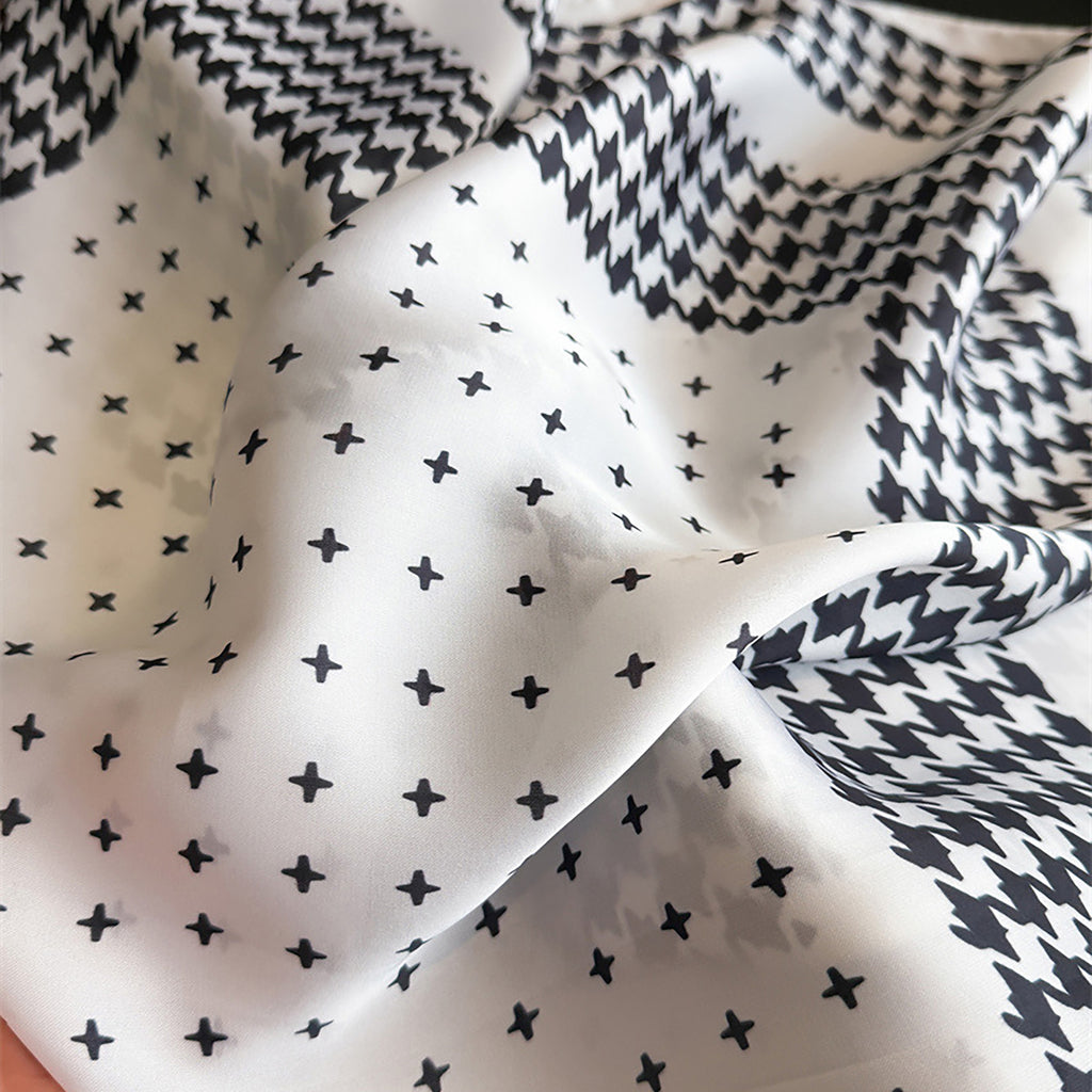 Anna-Kaci Women Satin Square Scarf with Houndstooth Print Fashion Accessory 27.5¡Á27.5inches