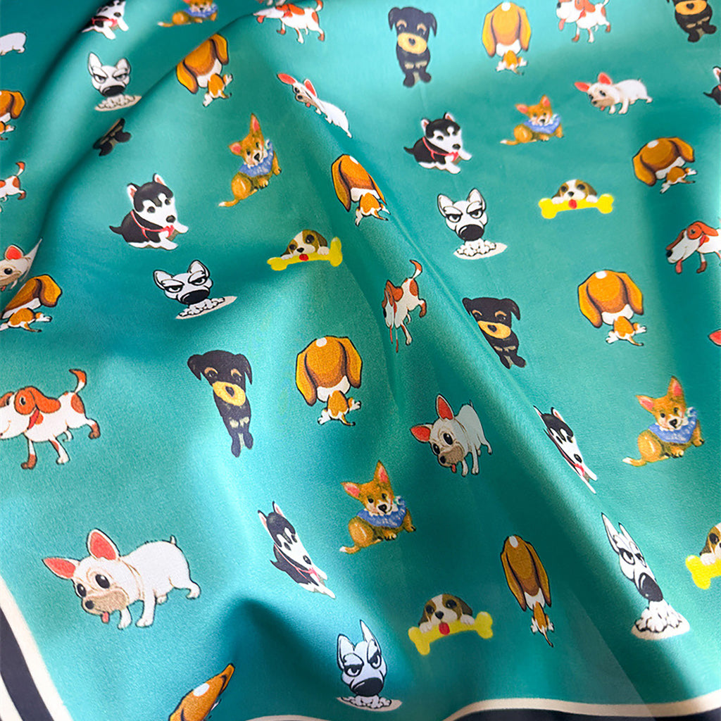 Anna-Kaci Women Satin Square Scarf with Dog Print Border Design Lightweight Accessory 27.5¡Á27.5inches