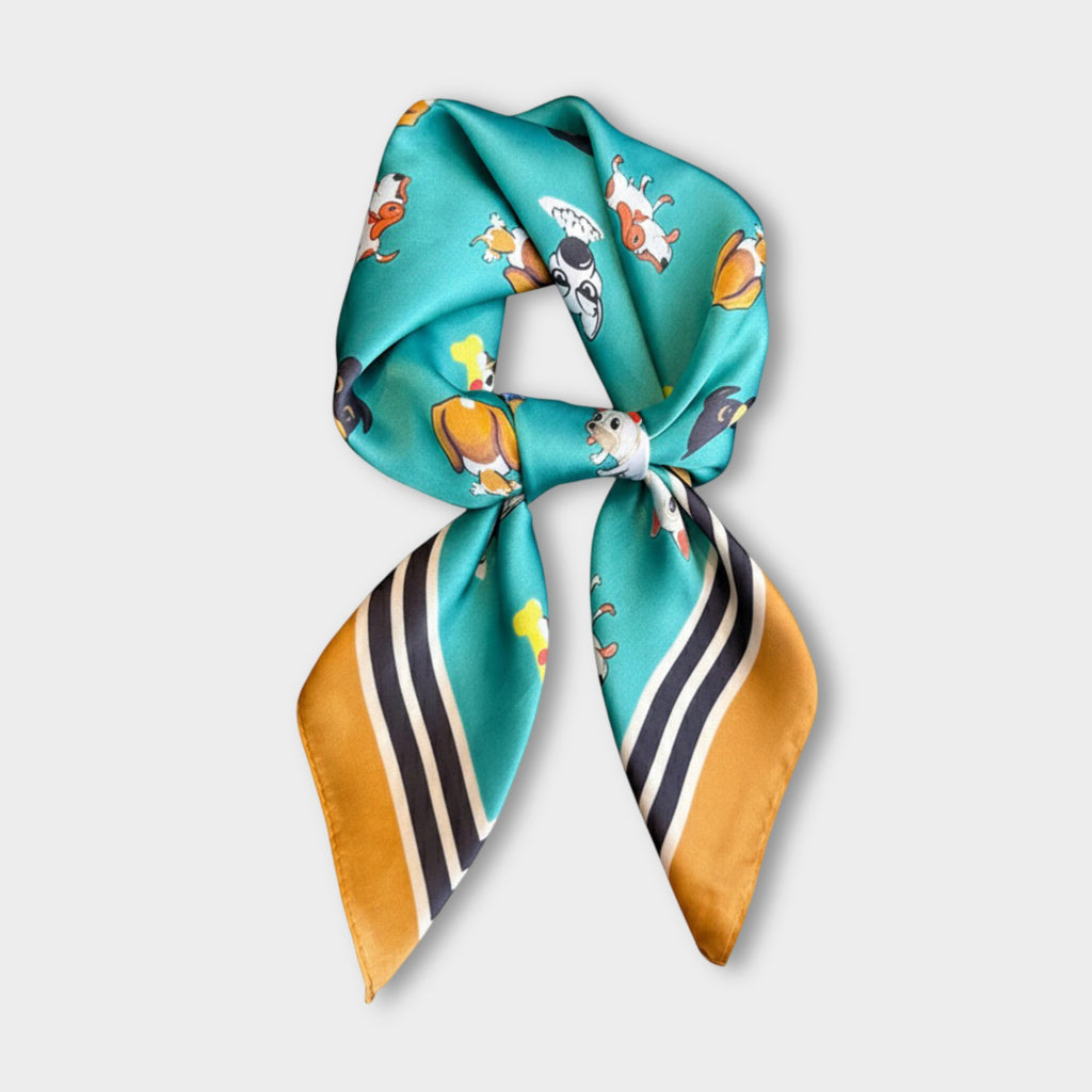 Anna-Kaci Women Satin Square Scarf with Dog Print Border Design Lightweight Accessory 27.5¡Á27.5inches