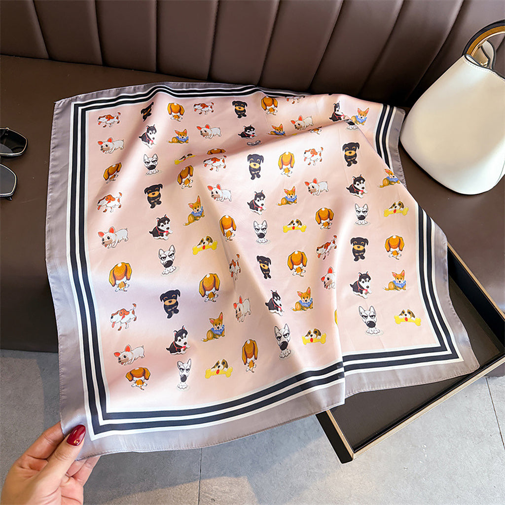 Anna-Kaci Women Satin Square Scarf with Dog Print Border Design Lightweight Accessory 27.5¡Á27.5inches