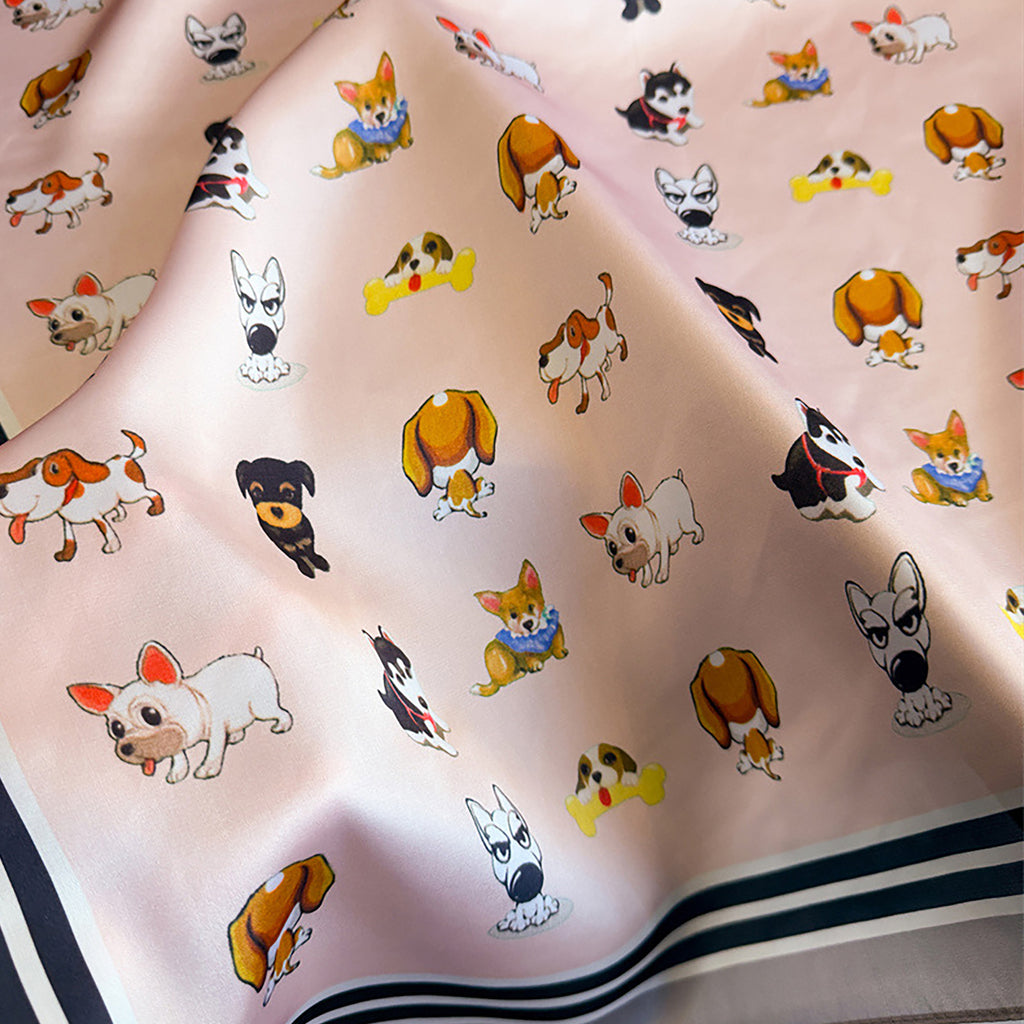 Anna-Kaci Women Satin Square Scarf with Dog Print Border Design Lightweight Accessory 27.5¡Á27.5inches