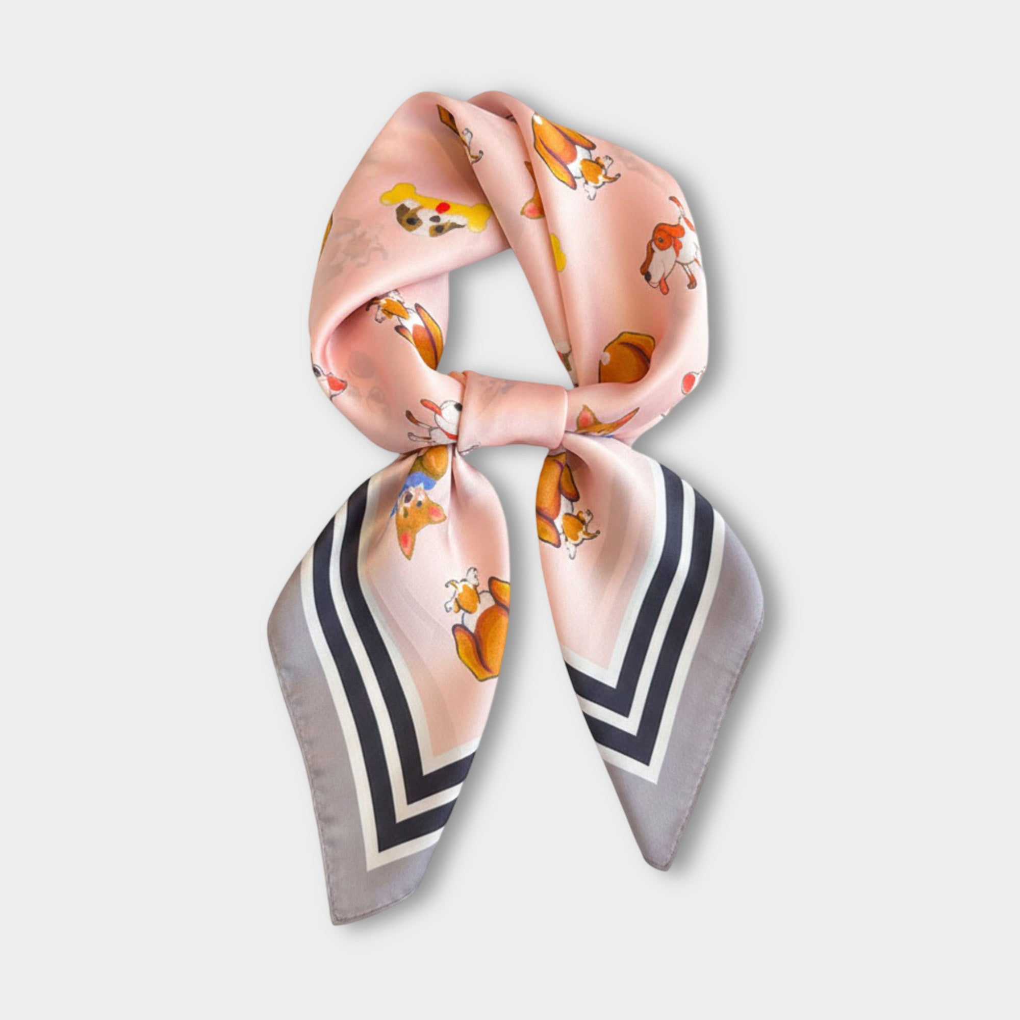 Anna-Kaci Women Satin Square Scarf with Dog Print Border Design Lightweight Accessory 27.5¡Á27.5inches
