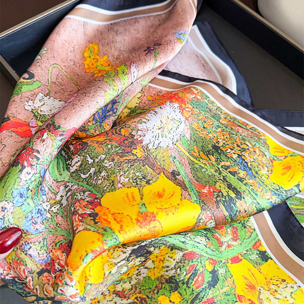Anna-Kaci Premium Satin Floral Scarf Lightweight Square Neck Scarf for Women Accessory 27.5¡Á27.5inches