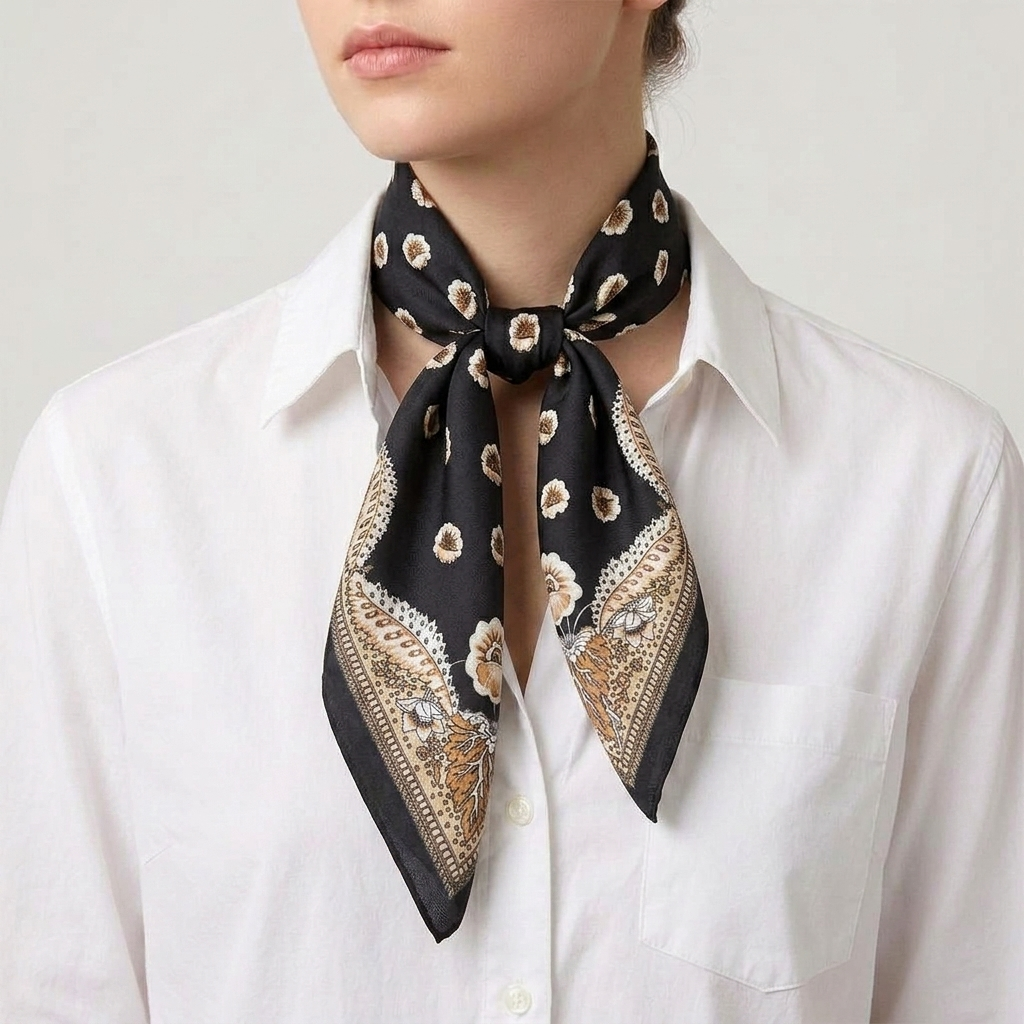Women Square Scarf with Floral Border Soft Lightweight Fashion Accessory 27.5x27.5inches