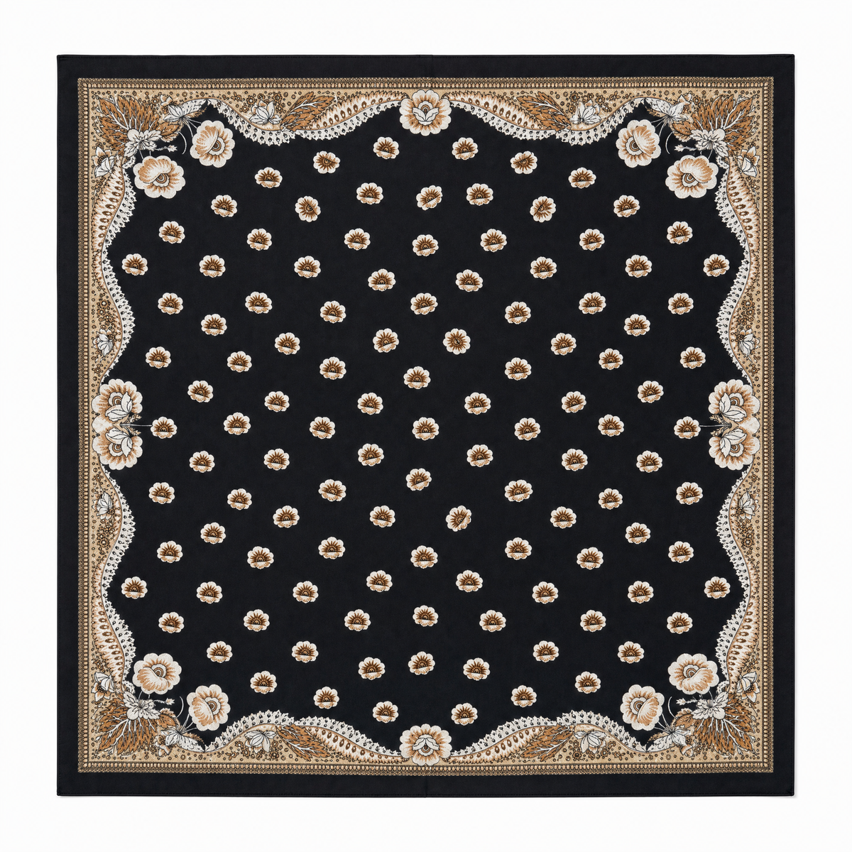 Women Square Scarf with Floral Border Soft Lightweight Fashion Accessory 27.5x27.5inches