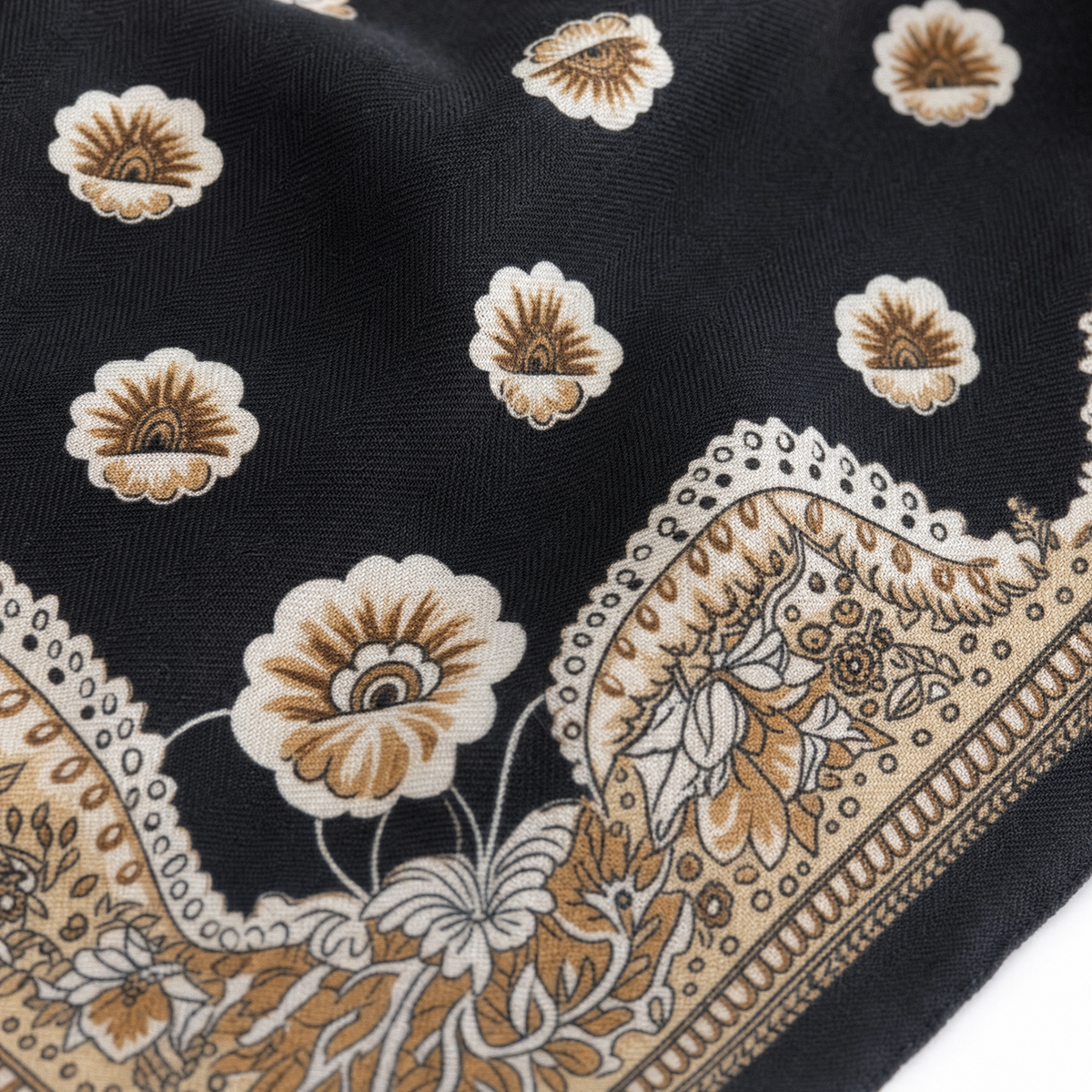 Women Square Scarf with Floral Border Soft Lightweight Fashion Accessory 27.5x27.5inches