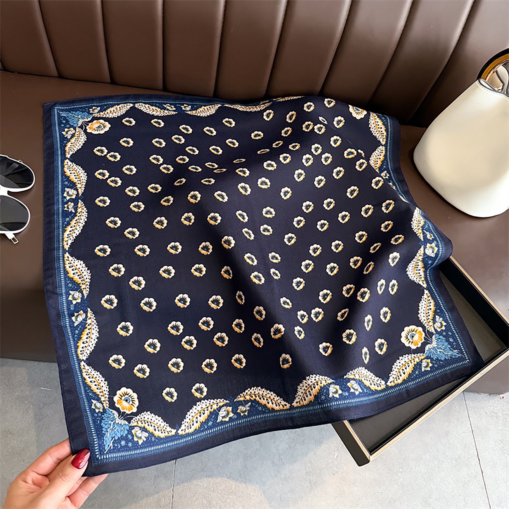 Anna-Kaci Women Square Scarf with Floral Border Soft Lightweight Fashion Accessory 27.5¡Á27.5inches
