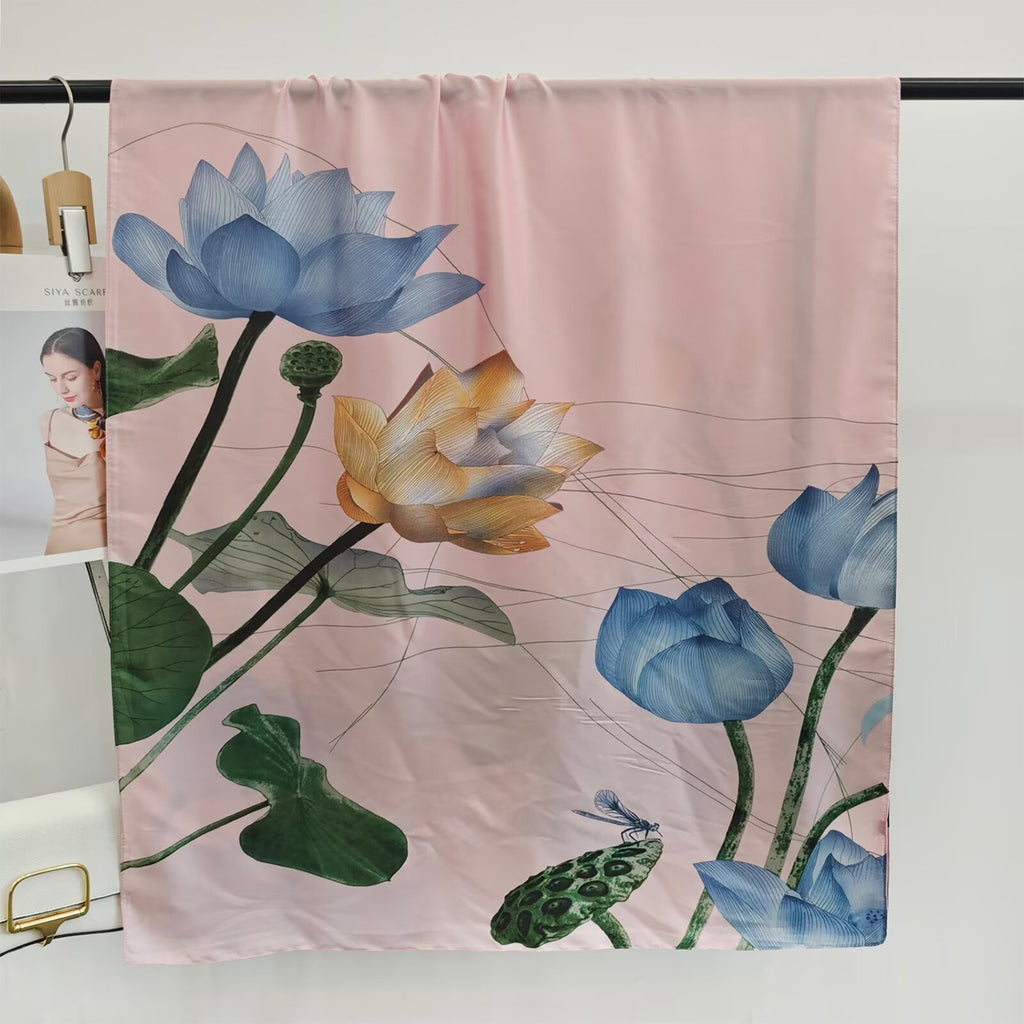 Anna-Kaci Womens Floral Lotus Print Satin Scarf Lightweight Wrap for Handbag Styling