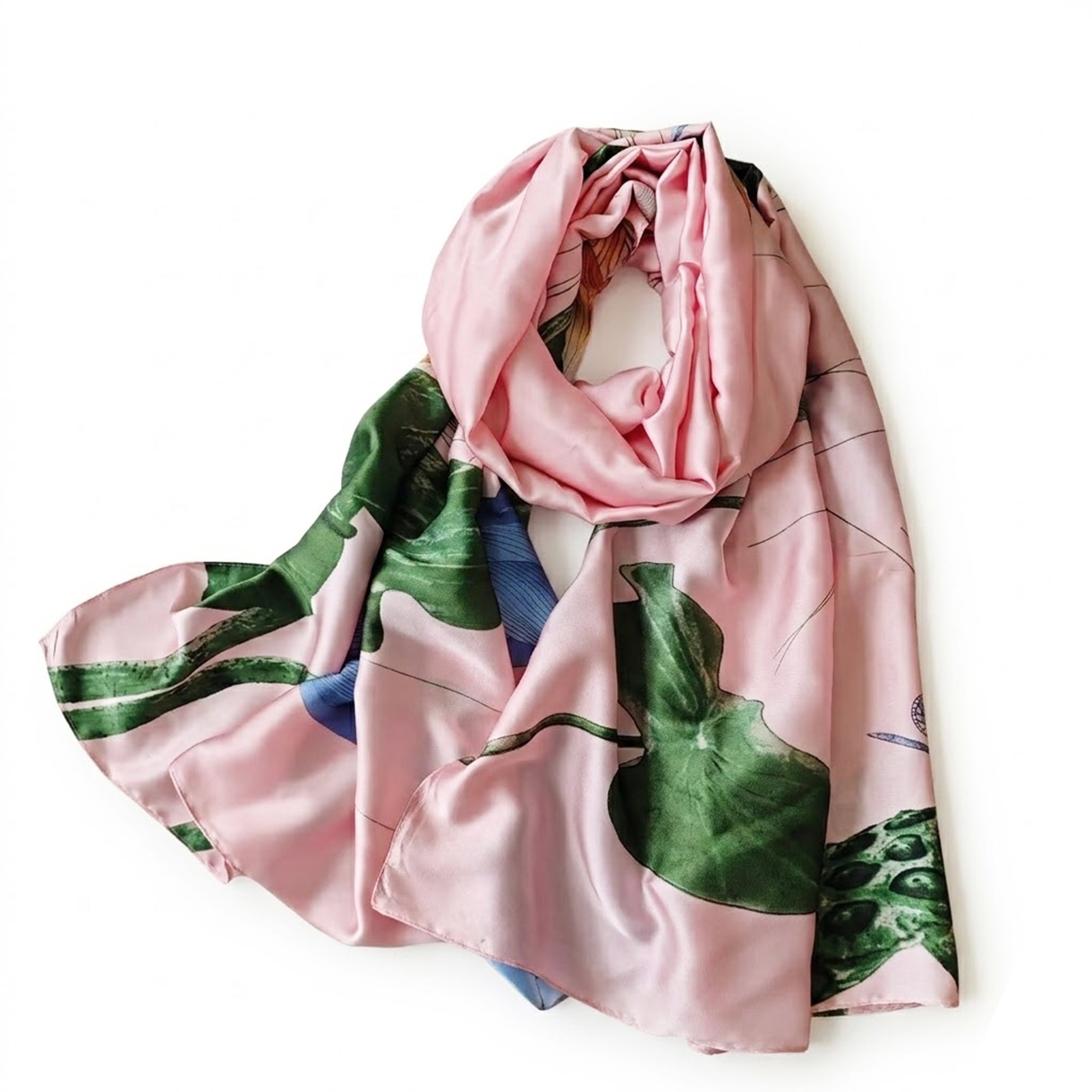 Anna-Kaci Womens Floral Lotus Print Satin Scarf Lightweight Wrap for Handbag Styling