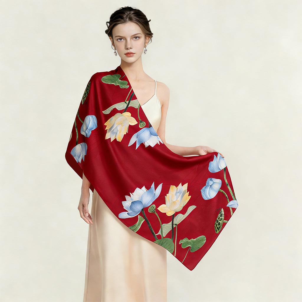 Anna-Kaci Womens Floral Lotus Print Satin Scarf Lightweight Wrap for Handbag Styling