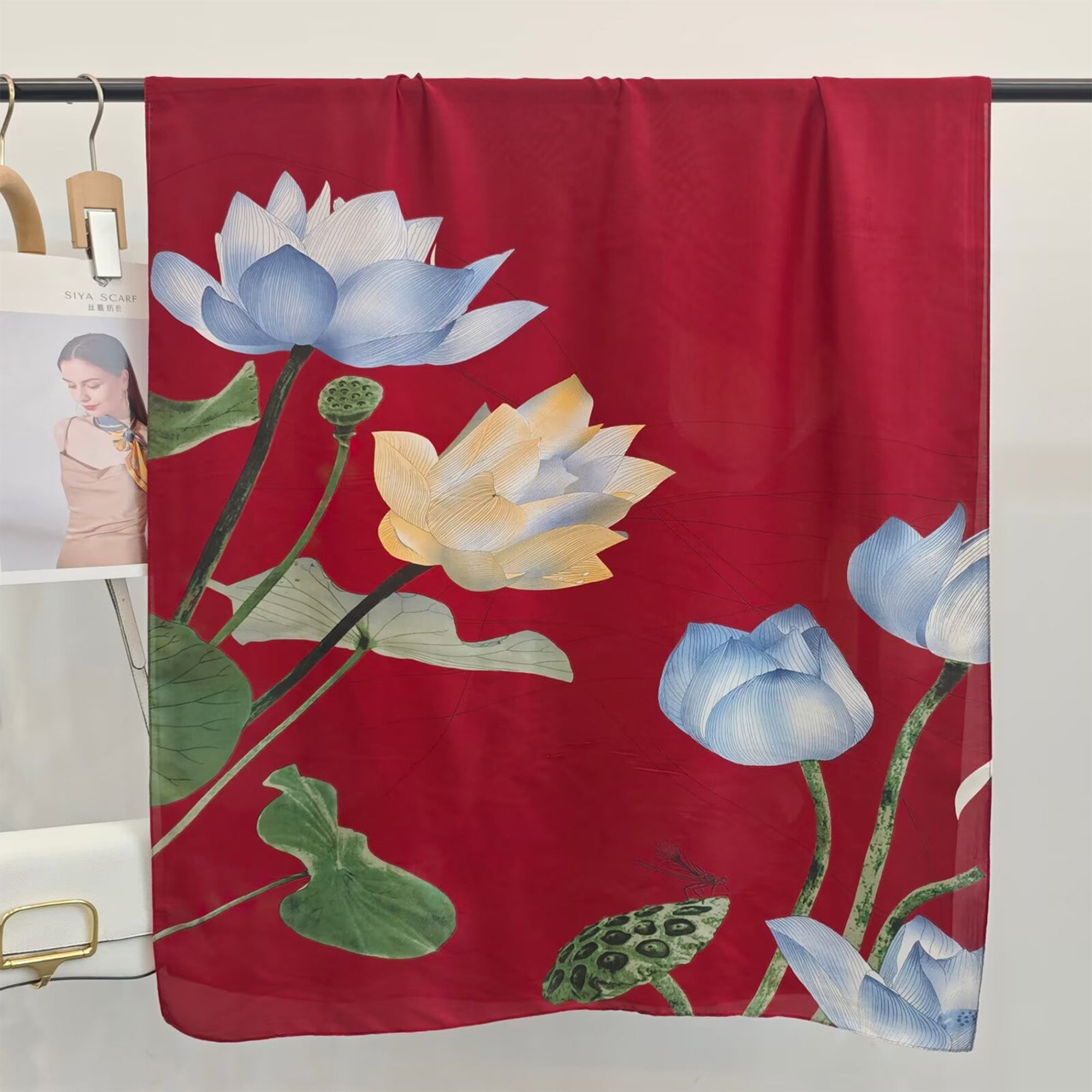 Anna-Kaci Womens Floral Lotus Print Satin Scarf Lightweight Wrap for Handbag Styling