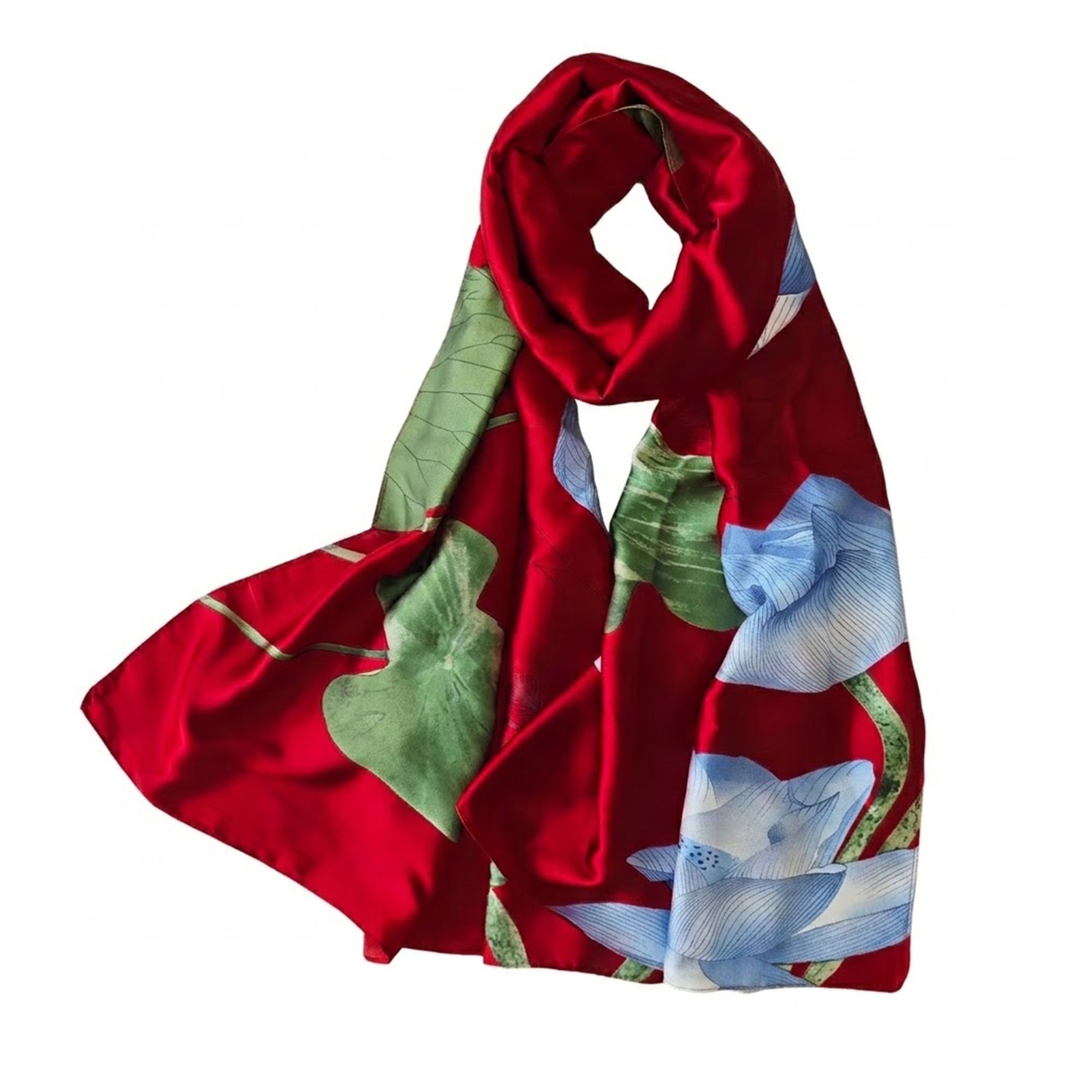 Anna-Kaci Womens Floral Lotus Print Satin Scarf Lightweight Wrap for Handbag Styling