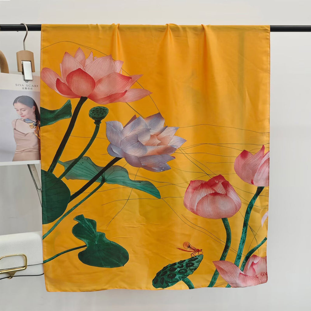 Anna-Kaci Womens Floral Lotus Print Satin Scarf Lightweight Wrap for Handbag Styling