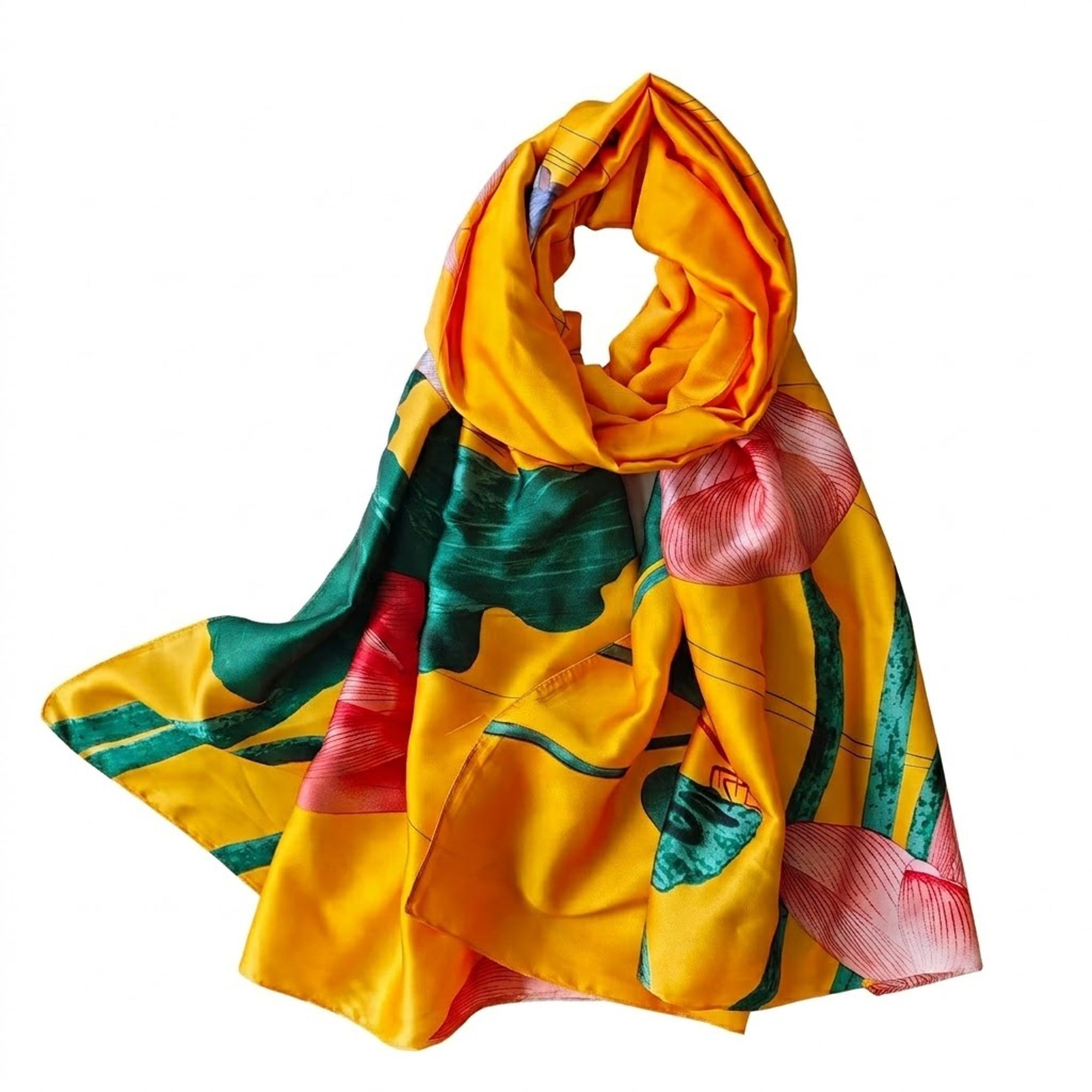 Anna-Kaci Womens Floral Lotus Print Satin Scarf Lightweight Wrap for Handbag Styling