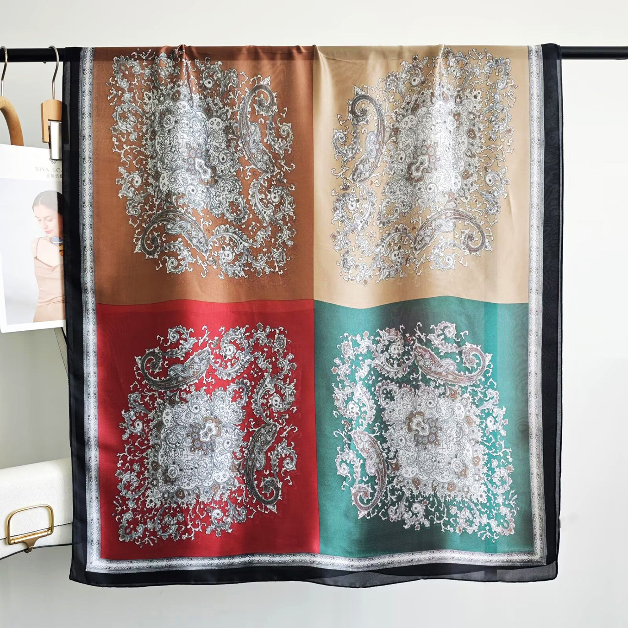 Anna-Kaci Womens Paisley Print Satin Scarf Lightweight Large Fashion Wrap