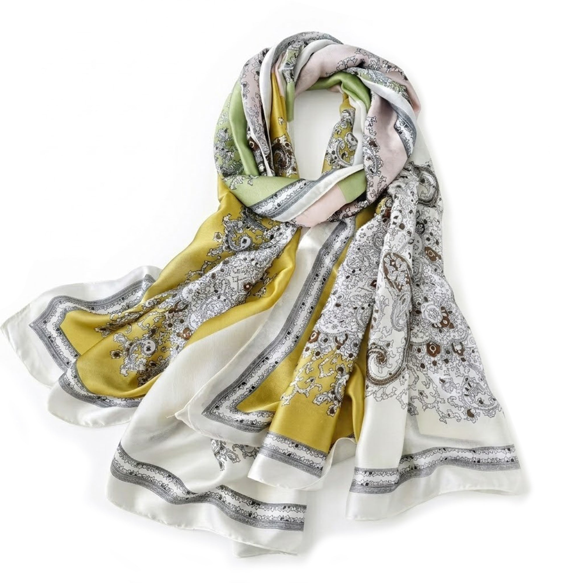 Anna-Kaci Womens Paisley Print Satin Scarf Lightweight Large Fashion Wrap