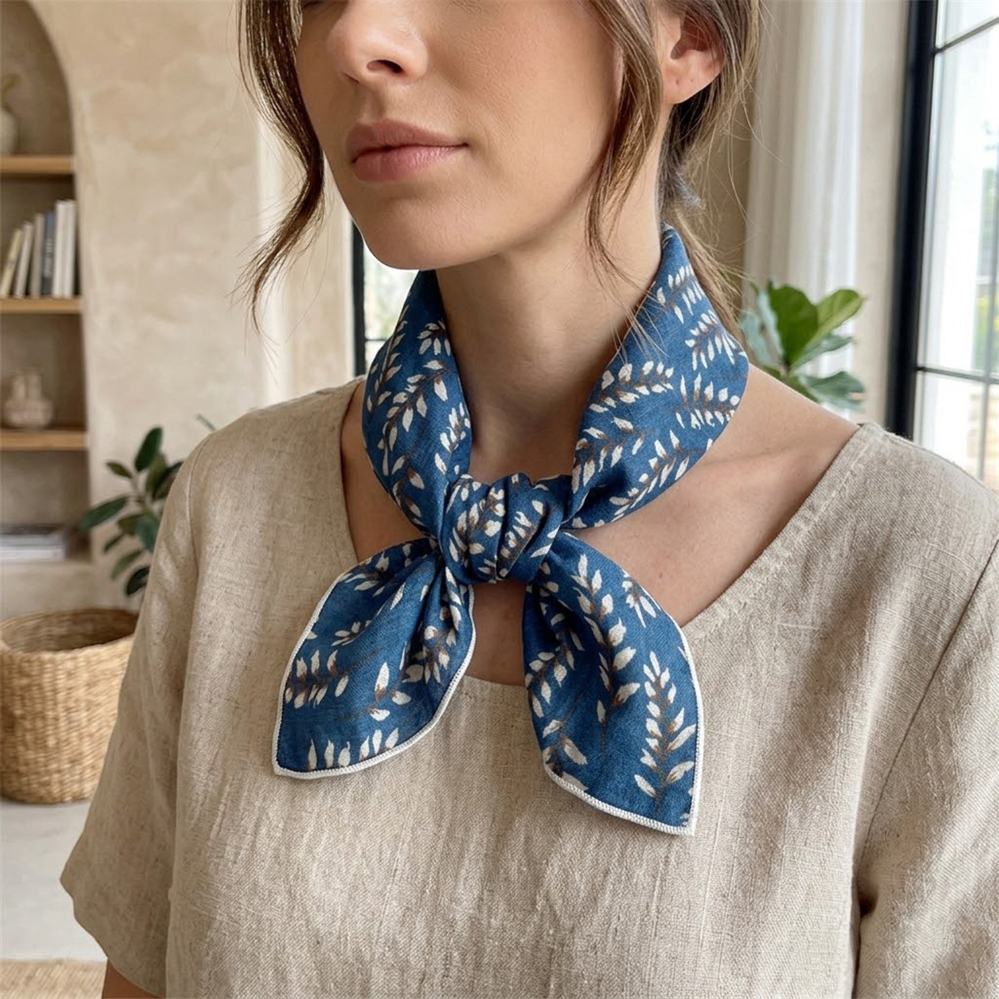 Anna-Kaci Womens Cotton Linen Leaf Print Lightweight Square Scarf Soft Breathable Fashion Wrap