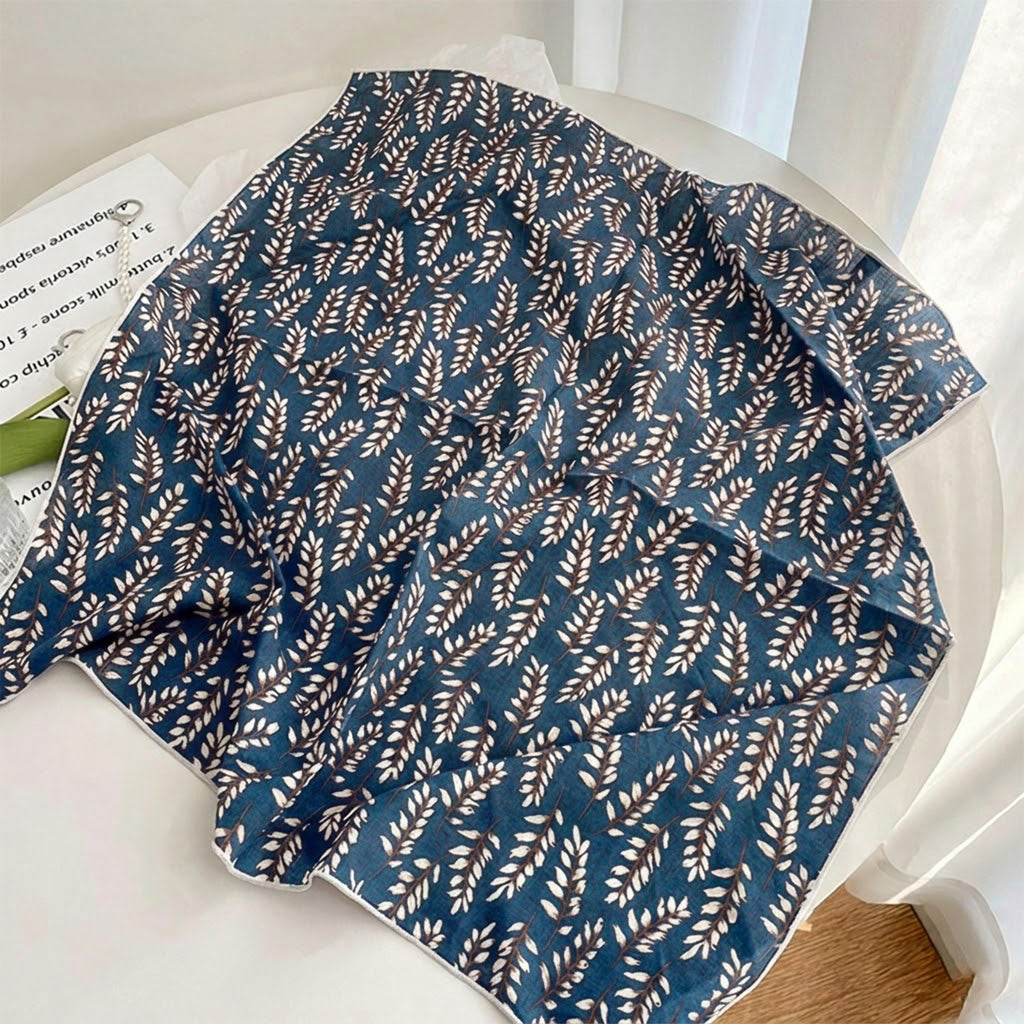 Anna-Kaci Womens Cotton Linen Leaf Print Lightweight Square Scarf Soft Breathable Fashion Wrap