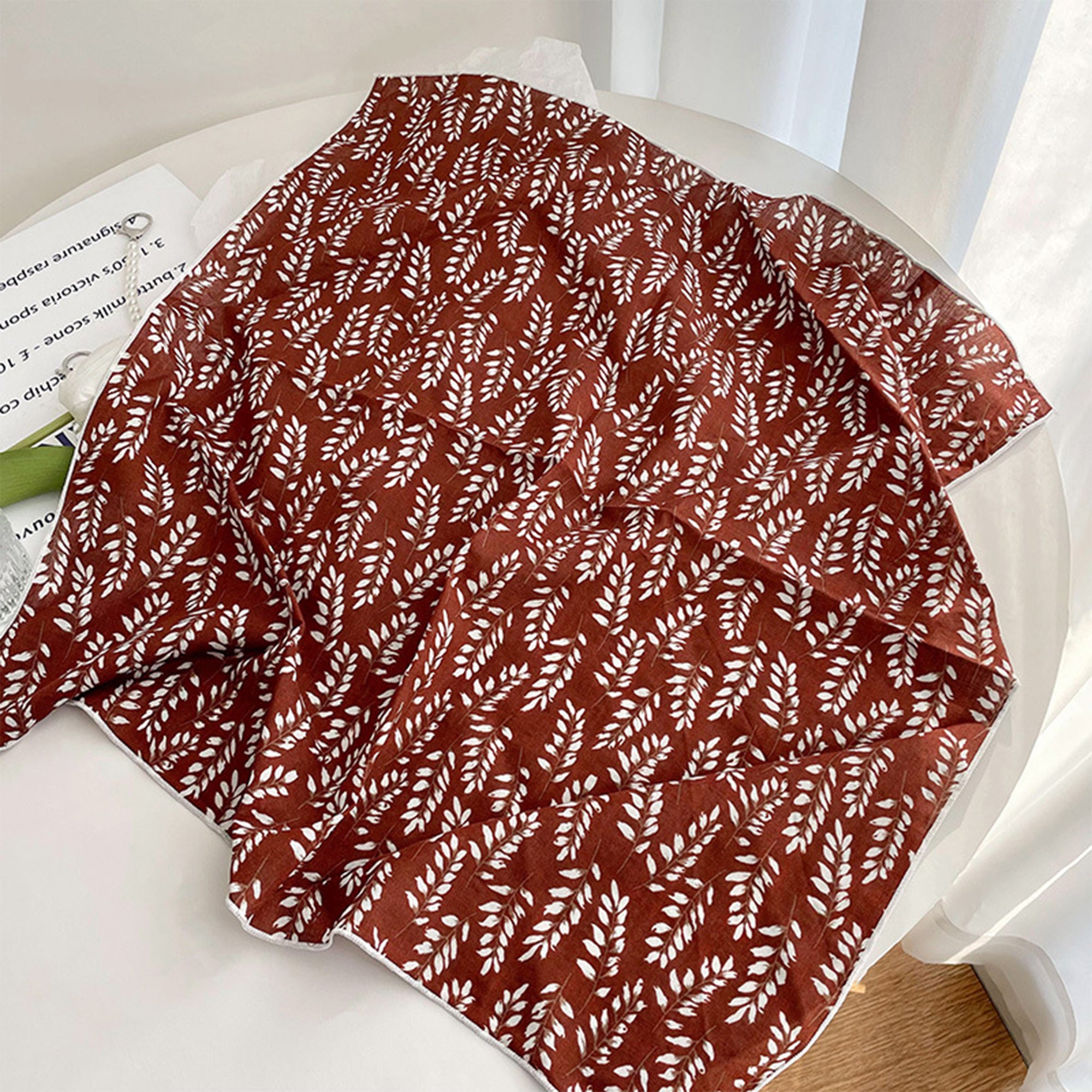 Anna-Kaci Womens Cotton Linen Leaf Print Lightweight Square Scarf Soft Breathable Fashion Wrap