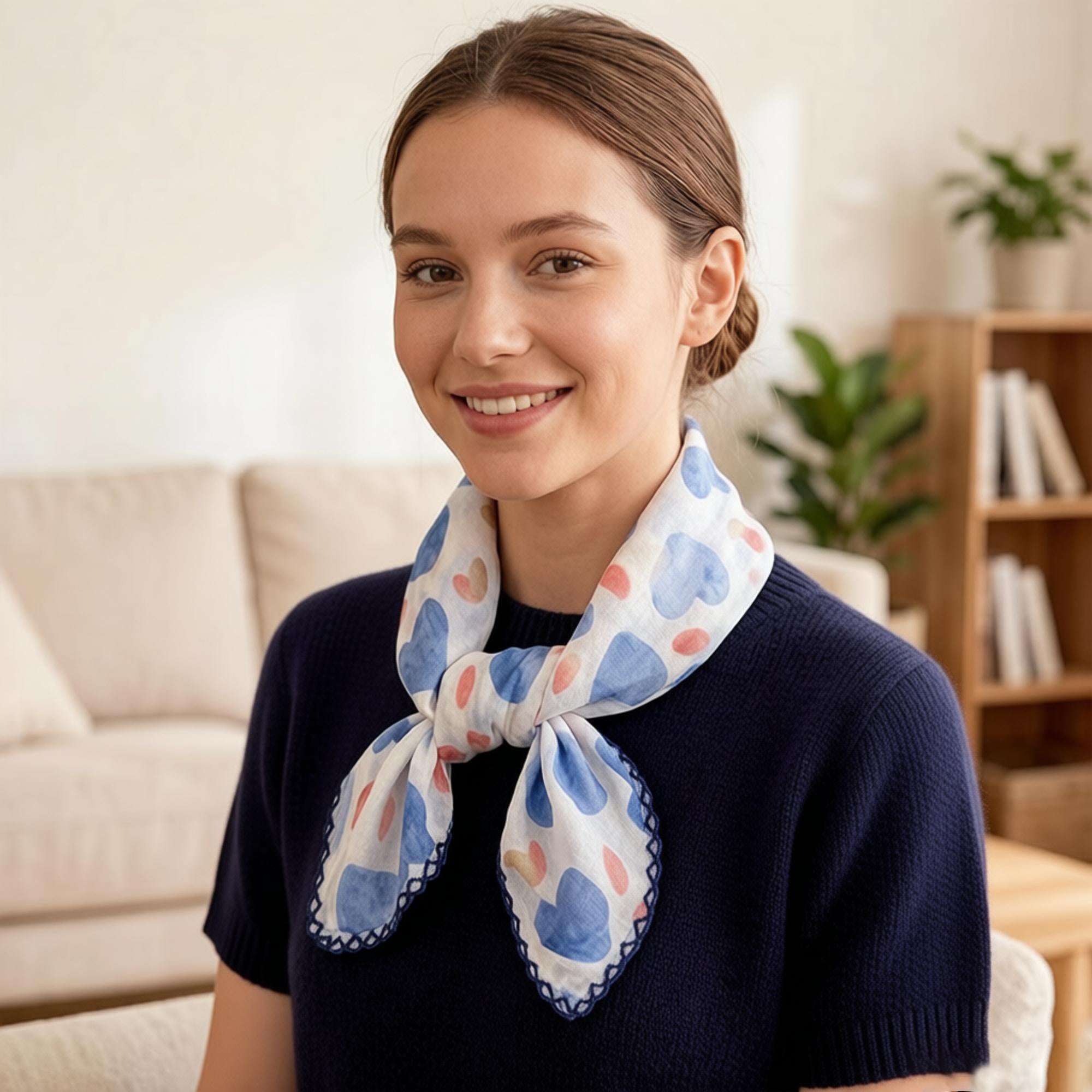Anna-Kaci Womens Heart Print Lightweight Square Scarf Cute Fashion Neck Hair Wrap