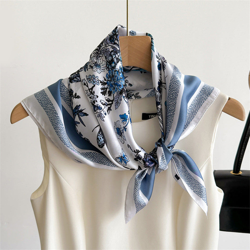 Anna-Kaci Womens Satin Floral Butterfly Print Square Scarf Elegant Fashion Neck Wrap