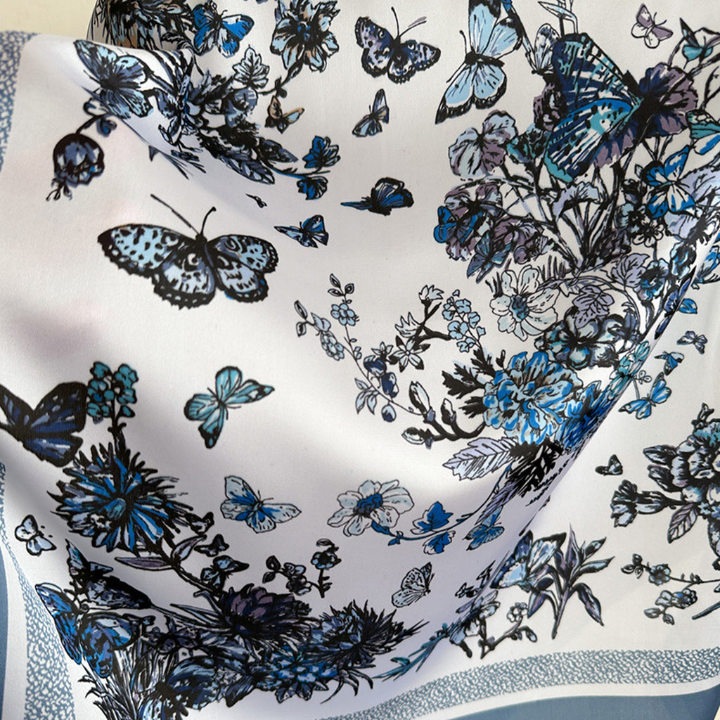 Anna-Kaci Womens Satin Floral Butterfly Print Square Scarf Elegant Fashion Neck Wrap