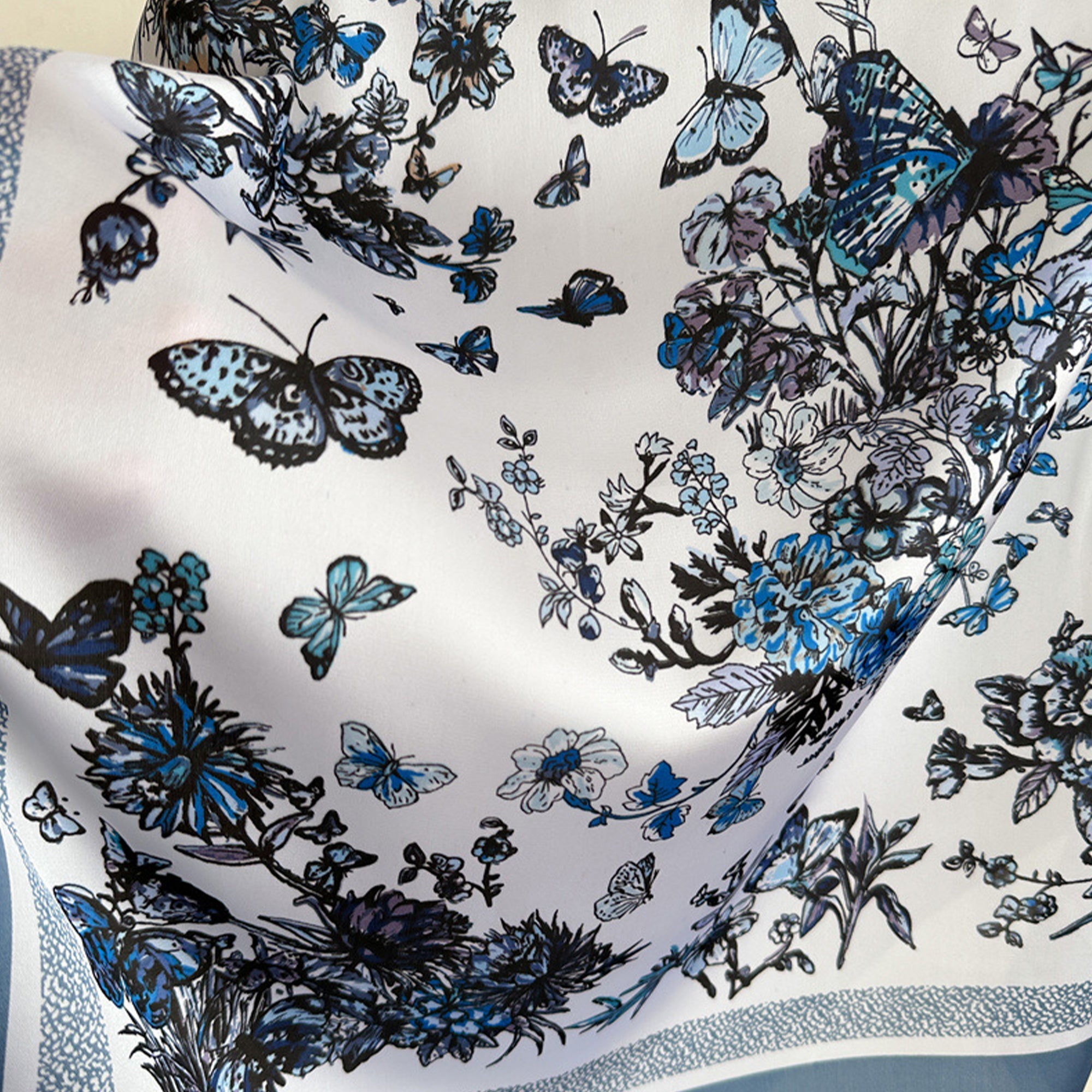 Anna-Kaci Womens Satin Floral Butterfly Print Square Scarf Elegant Fashion Neck Wrap