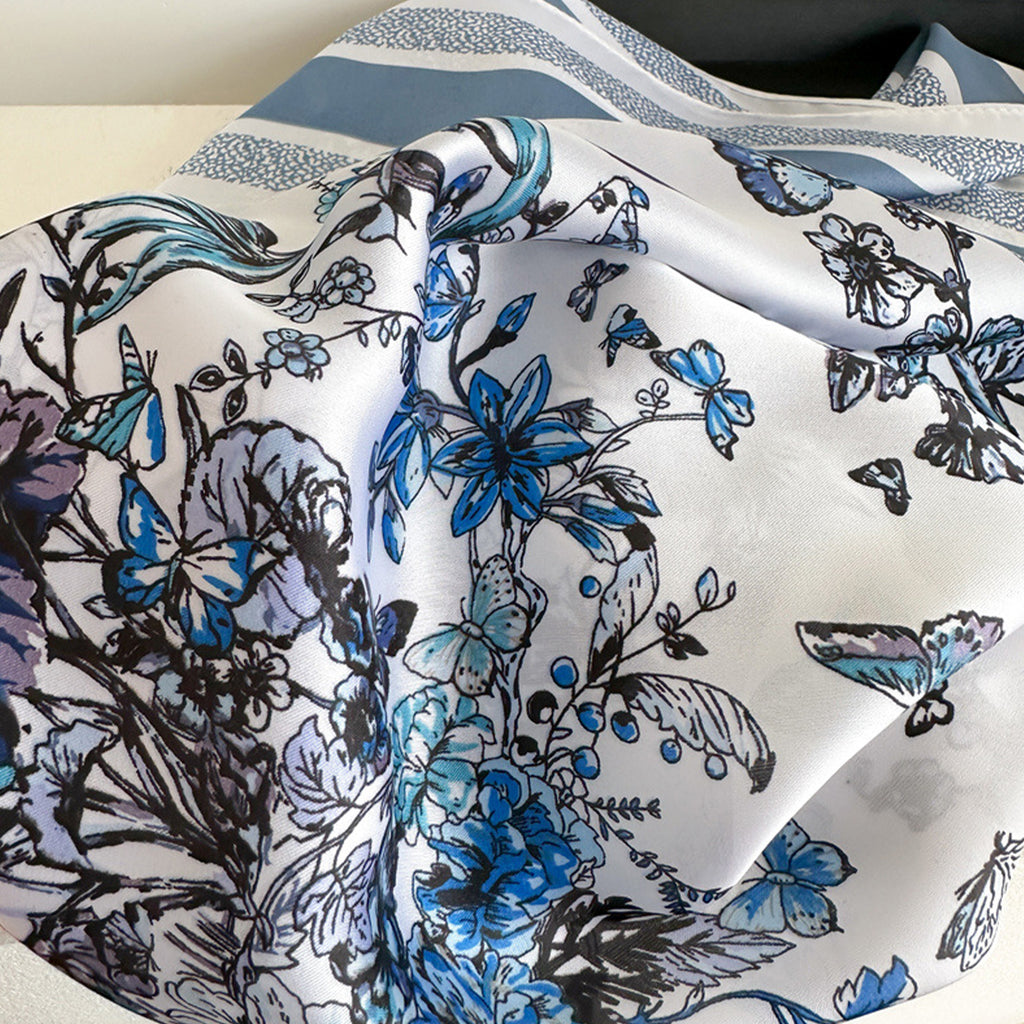 Anna-Kaci Womens Satin Floral Butterfly Print Square Scarf Elegant Fashion Neck Wrap