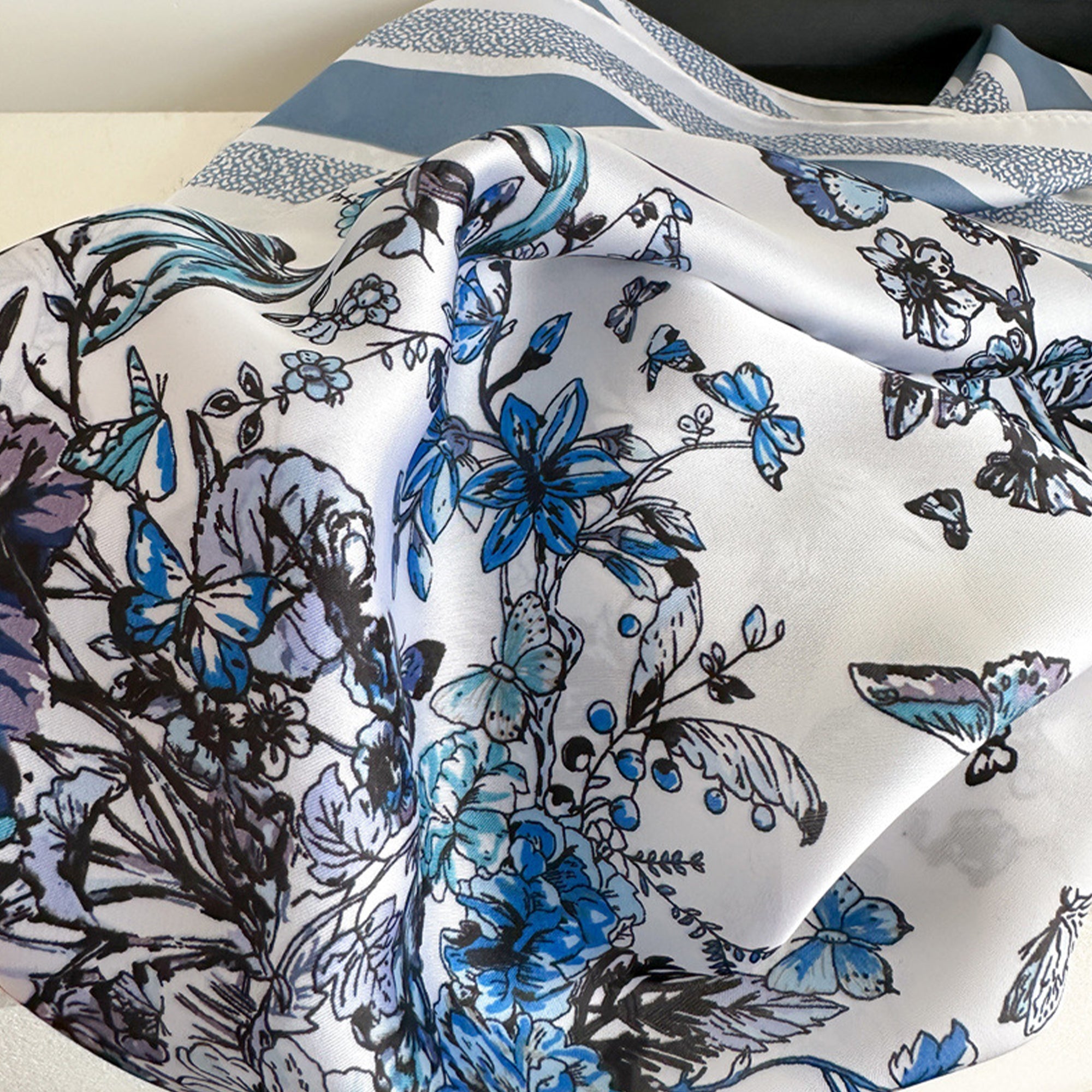 Anna-Kaci Womens Satin Floral Butterfly Print Square Scarf Elegant Fashion Neck Wrap