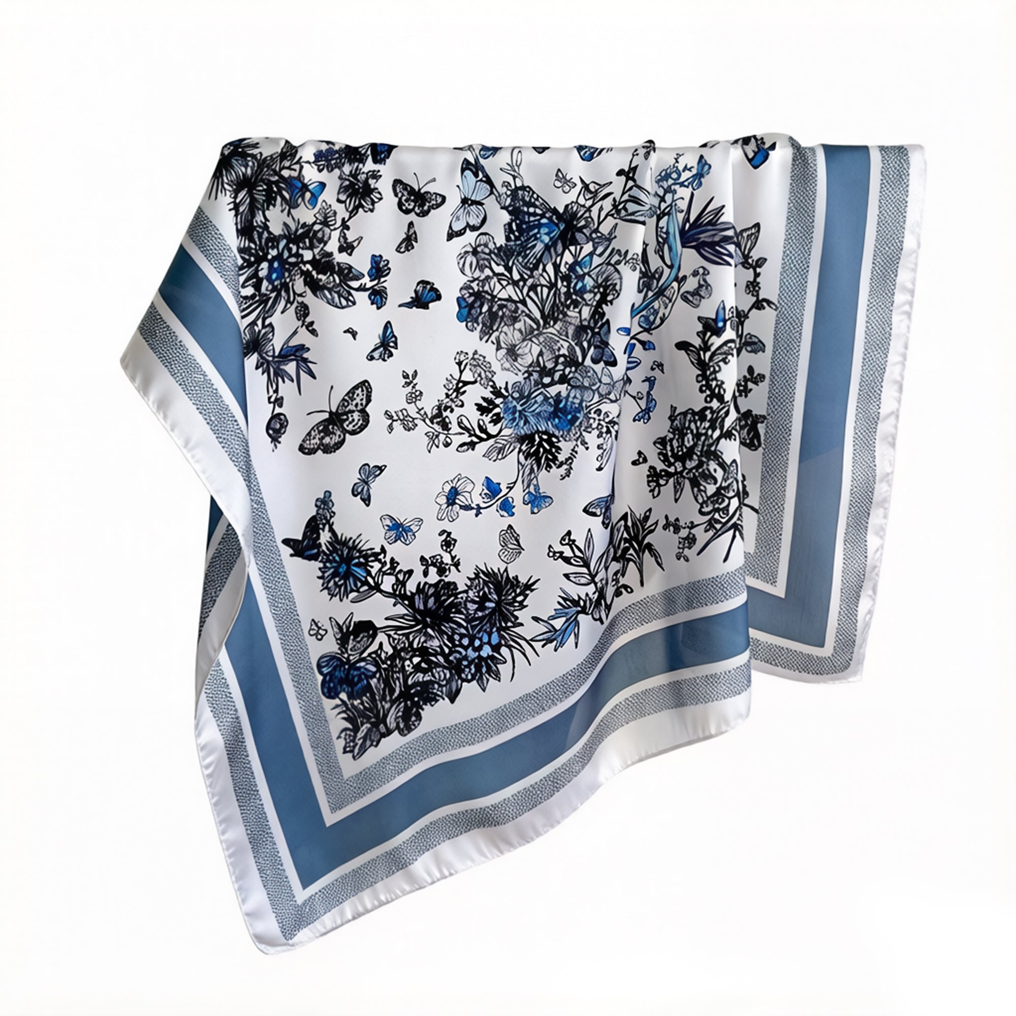 Anna-Kaci Womens Satin Floral Butterfly Print Square Scarf Elegant Fashion Neck Wrap
