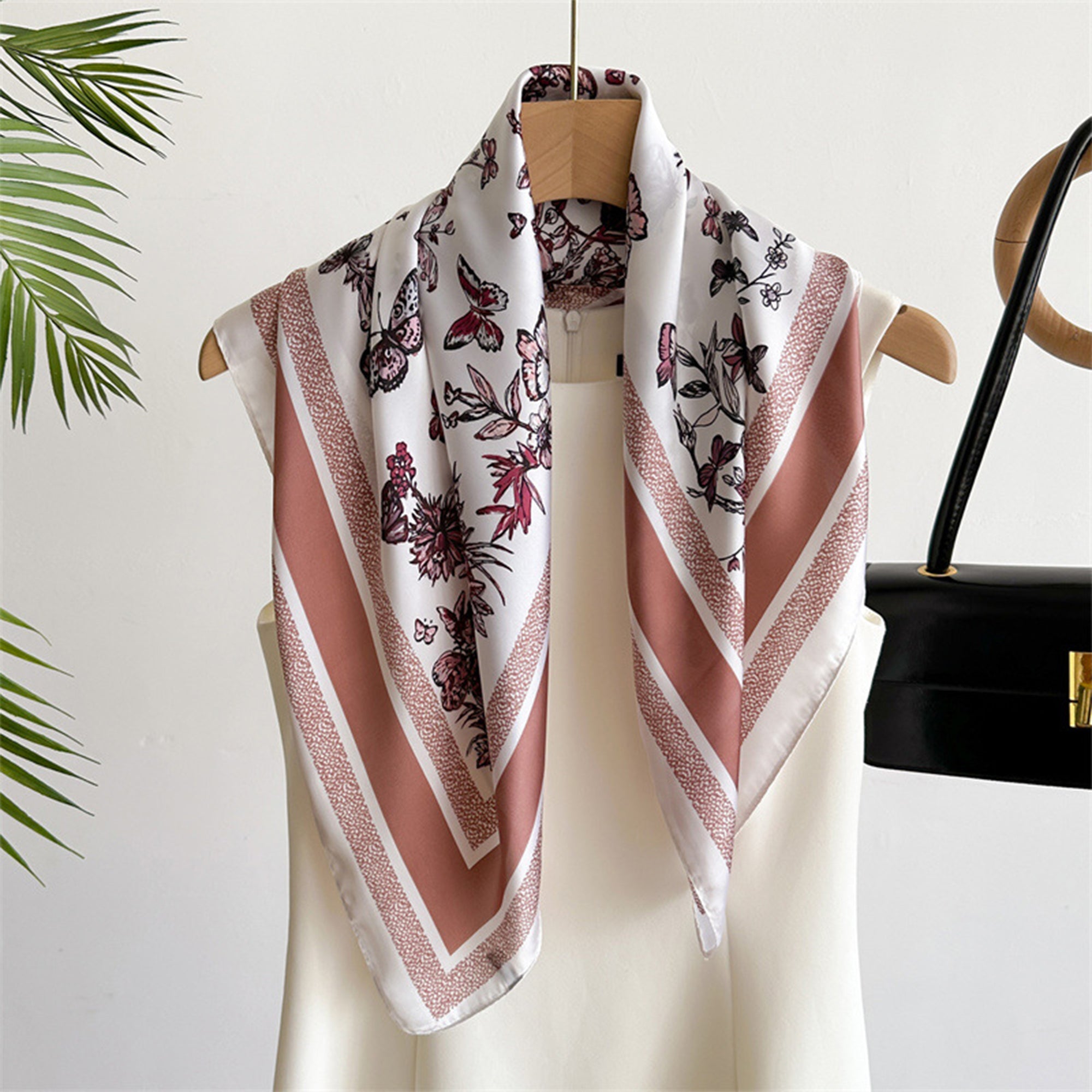Anna-Kaci Womens Satin Floral Butterfly Print Square Scarf Elegant Fashion Neck Wrap