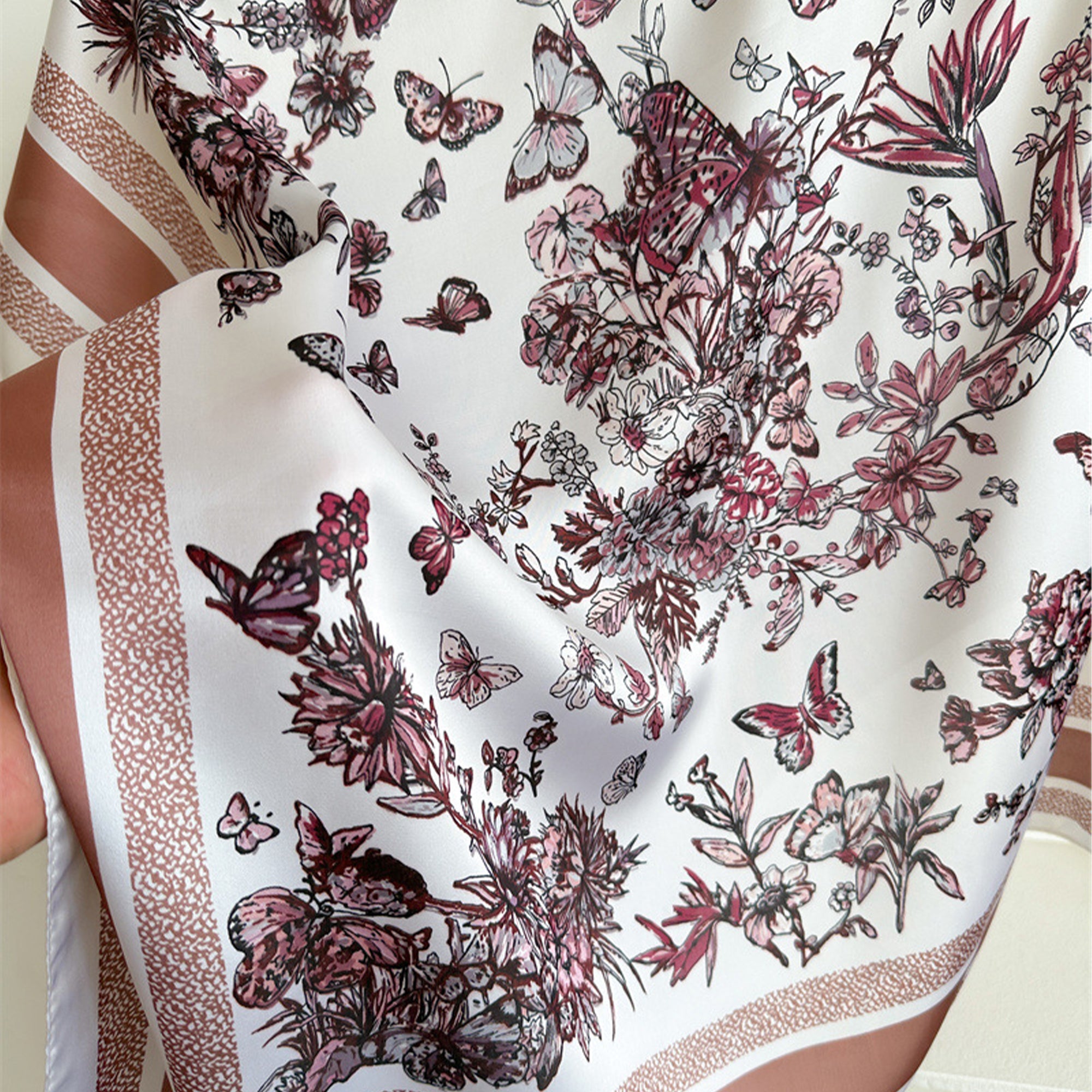 Anna-Kaci Womens Satin Floral Butterfly Print Square Scarf Elegant Fashion Neck Wrap