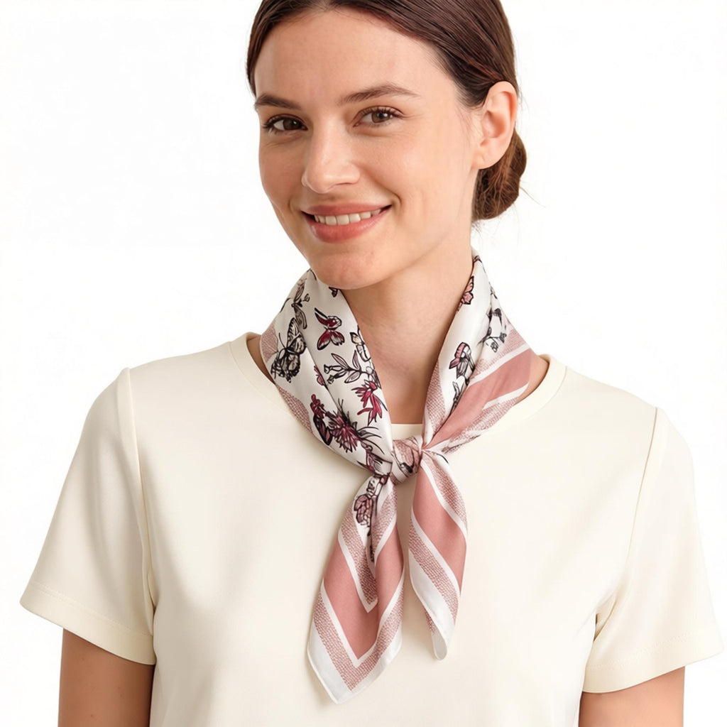 Anna-Kaci Womens Satin Floral Butterfly Print Square Scarf Elegant Fashion Neck Wrap