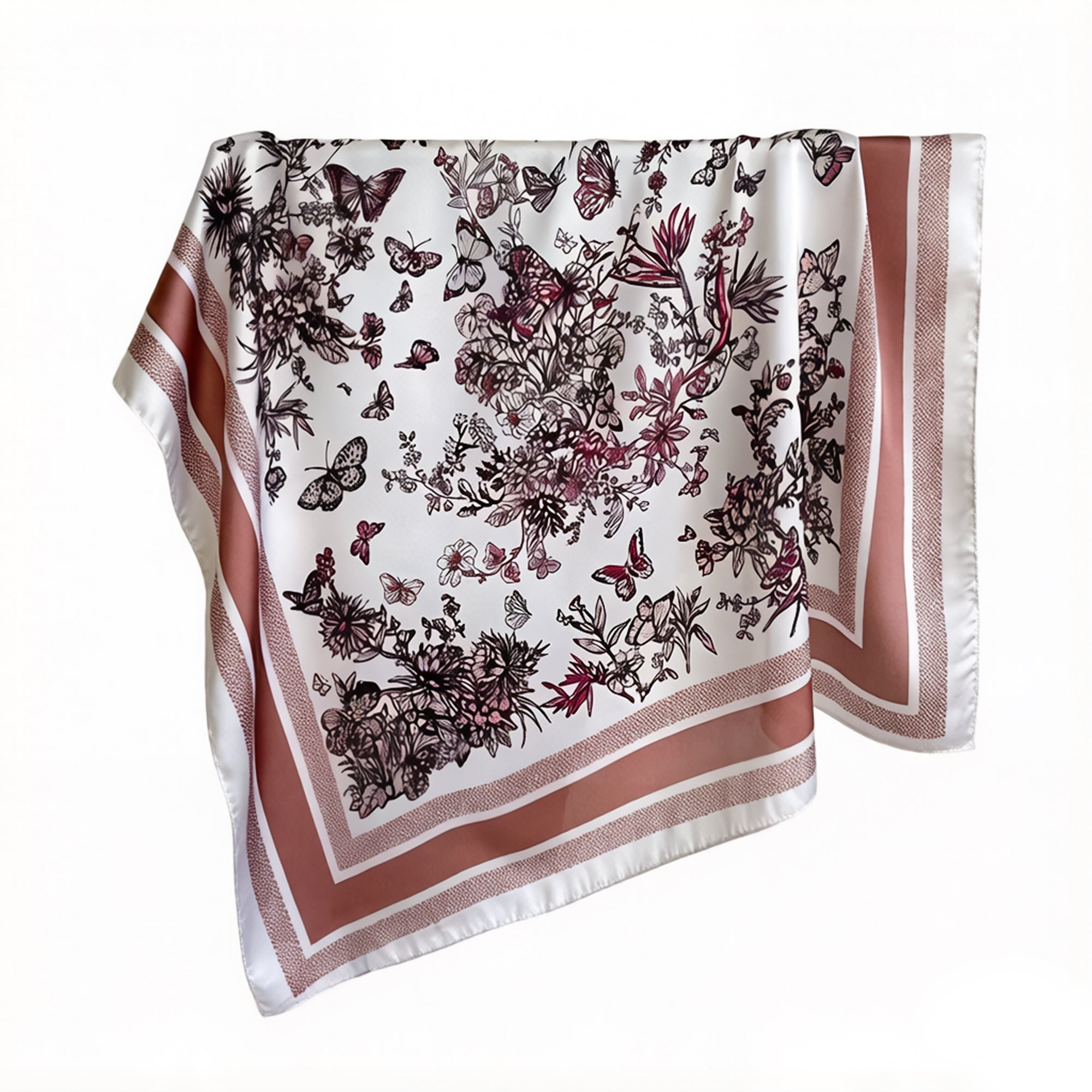 Anna-Kaci Womens Satin Floral Butterfly Print Square Scarf Elegant Fashion Neck Wrap