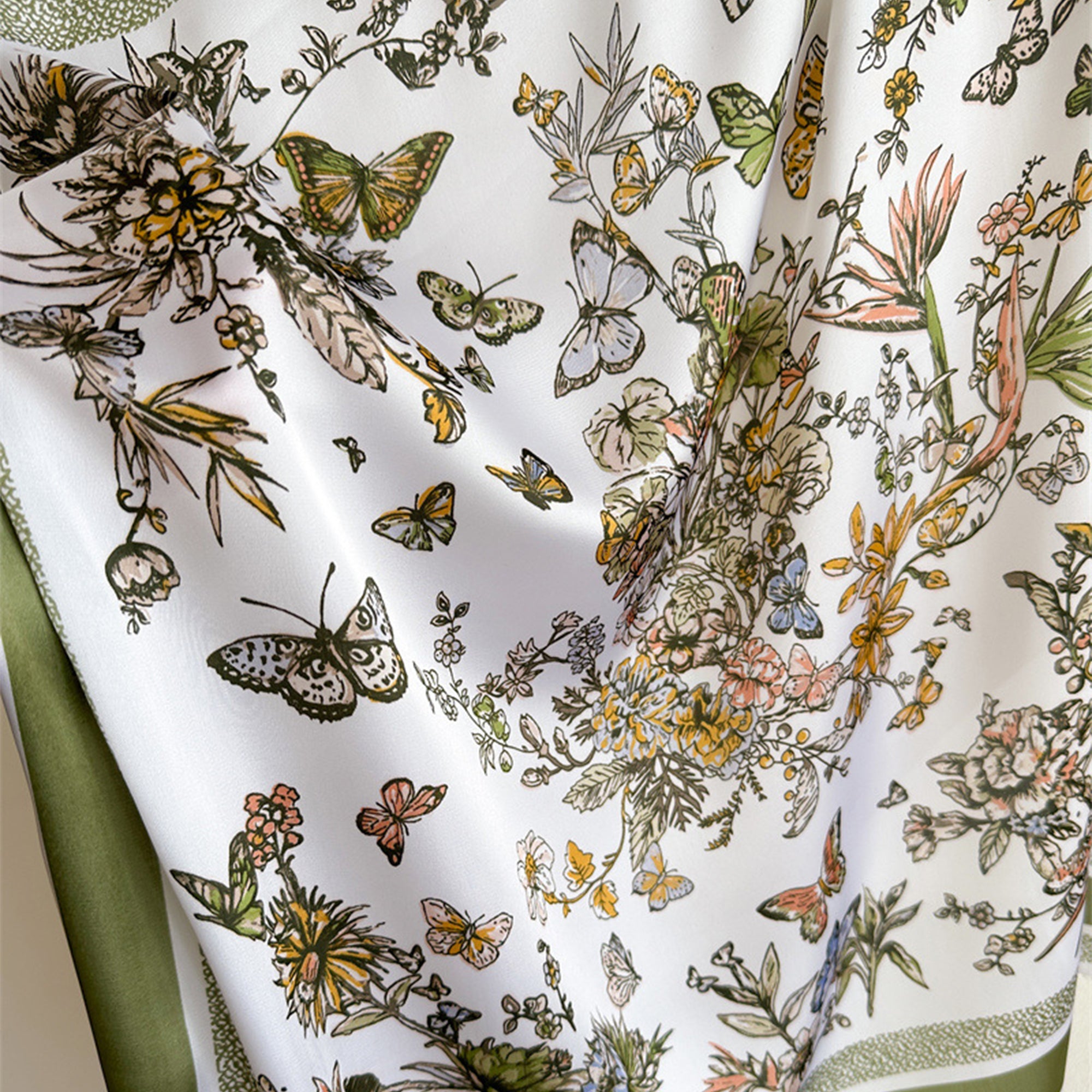 Anna-Kaci Womens Satin Floral Butterfly Print Square Scarf Elegant Fashion Neck Wrap