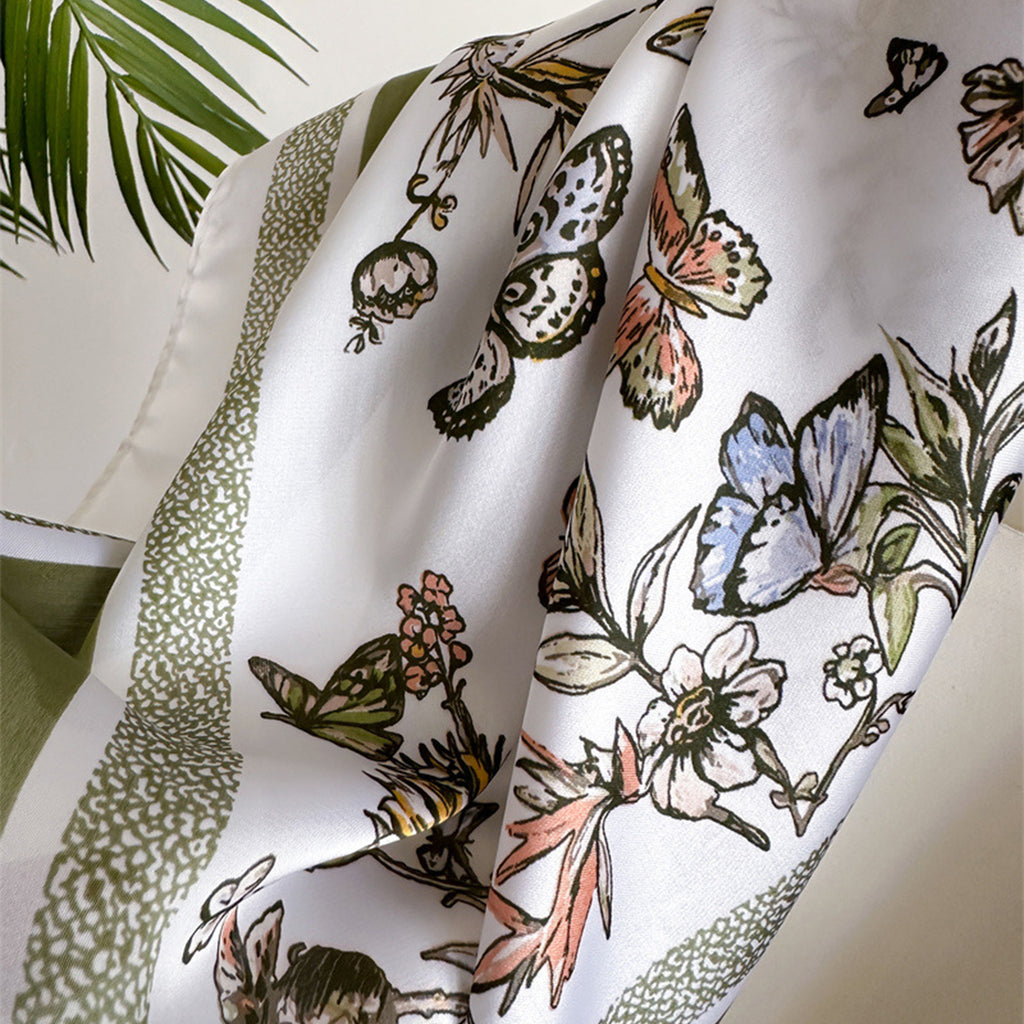 Anna-Kaci Womens Satin Floral Butterfly Print Square Scarf Elegant Fashion Neck Wrap
