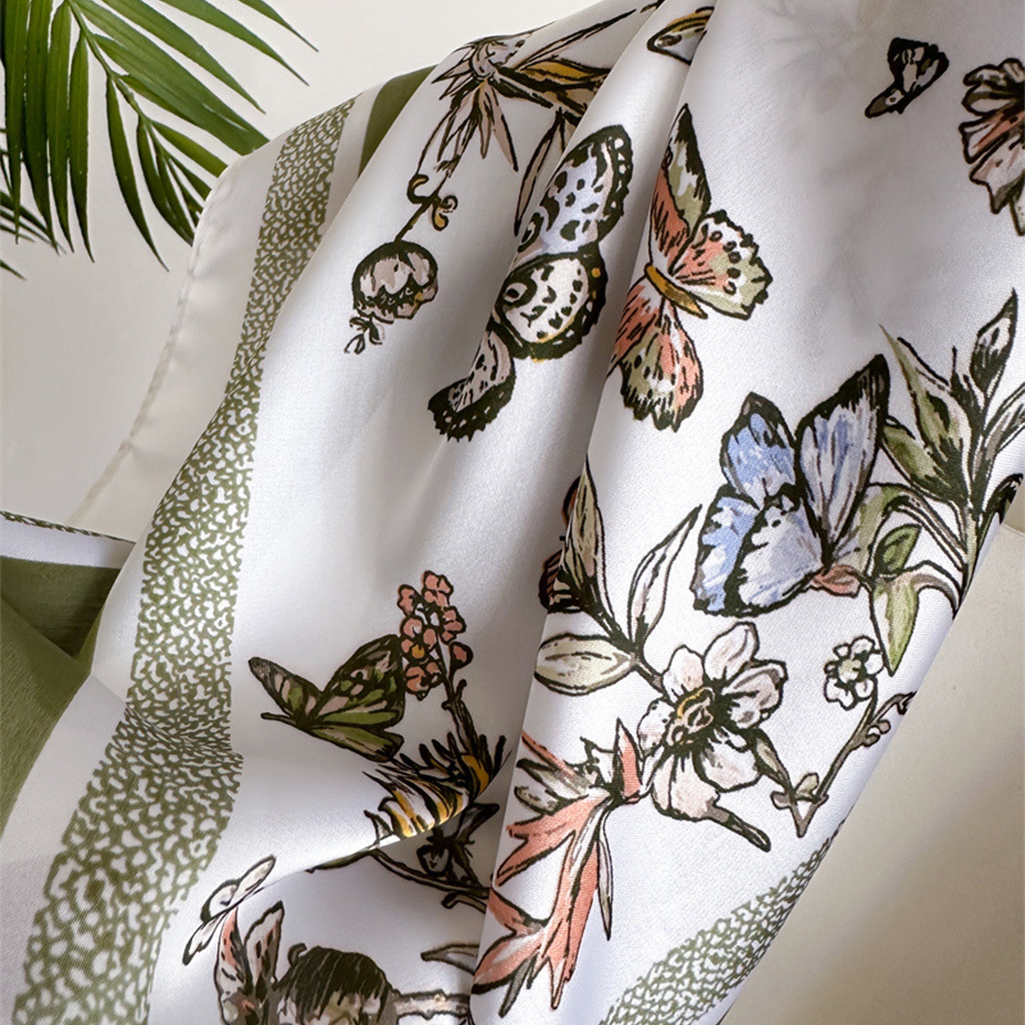 Anna-Kaci Womens Satin Floral Butterfly Print Square Scarf Elegant Fashion Neck Wrap