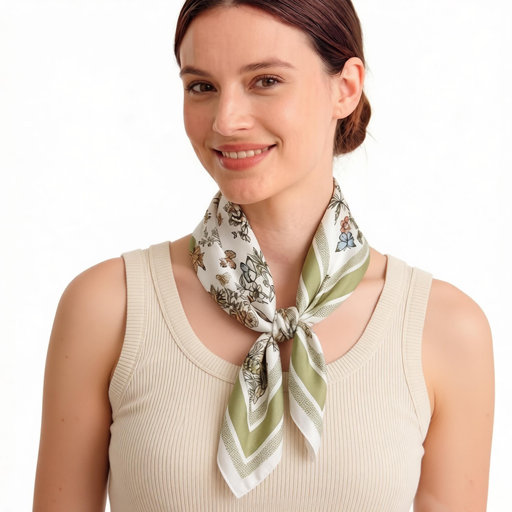 Anna-Kaci Womens Satin Floral Butterfly Print Square Scarf Elegant Fashion Neck Wrap