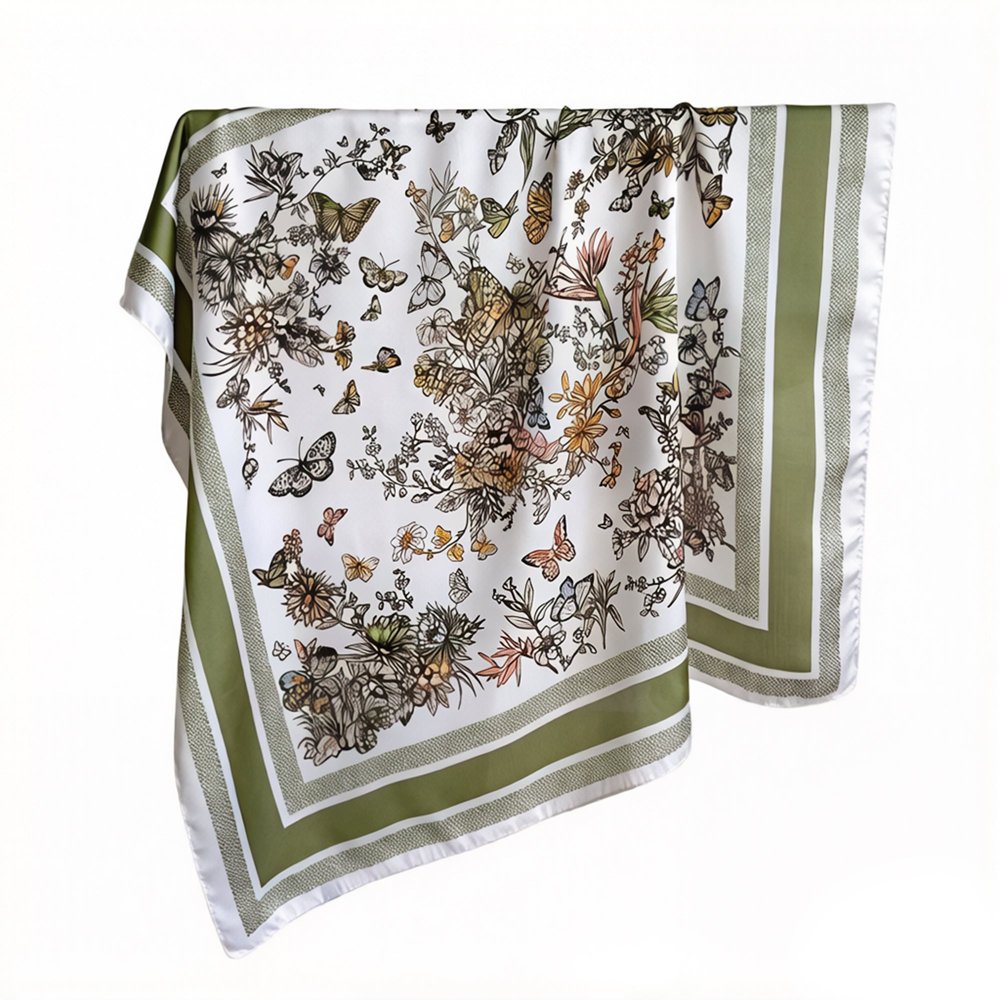 Anna-Kaci Womens Satin Floral Butterfly Print Square Scarf Elegant Fashion Neck Wrap