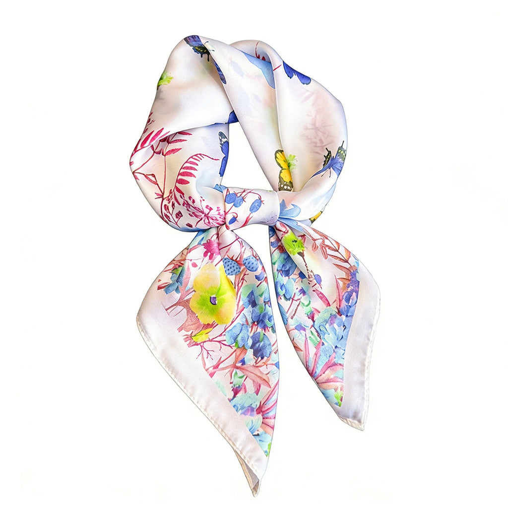 Anna-Kaci Womens Satin Floral Butterfly Print Square Scarf Lightweight Elegant Neck Wrap