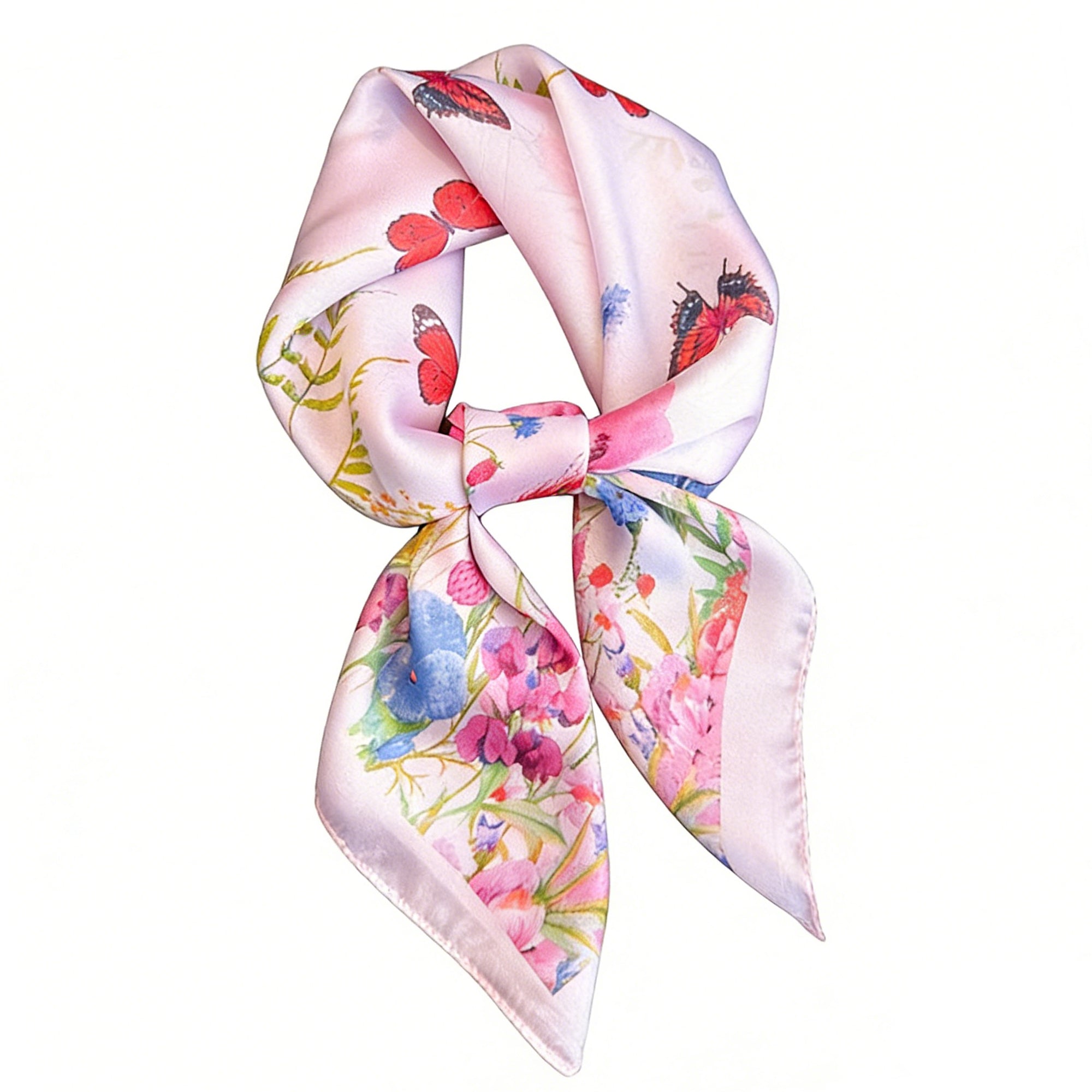 Anna-Kaci Womens Satin Floral Butterfly Print Square Scarf Lightweight Elegant Neck Wrap